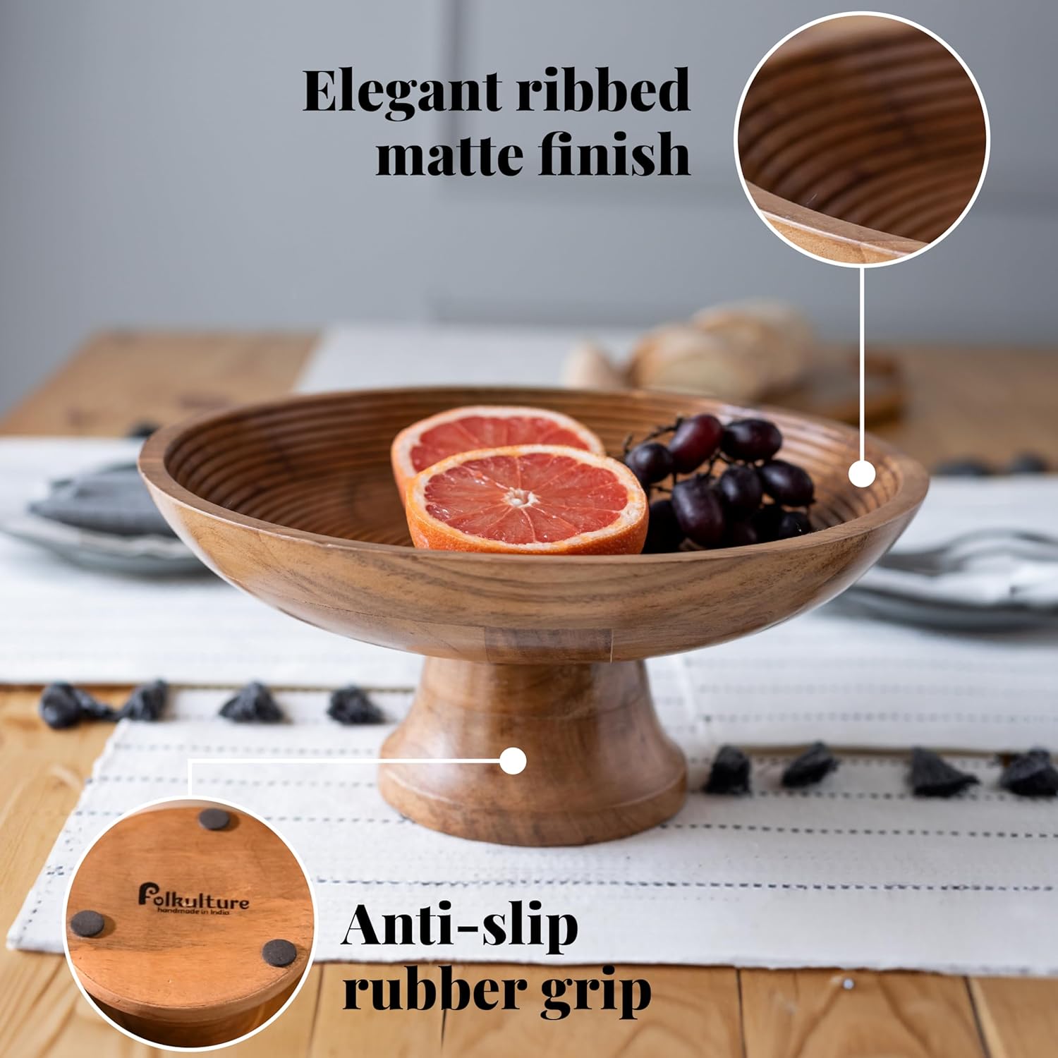 Folkulture Wooden Fruit Bowl for Kitchen Counter - Image 5