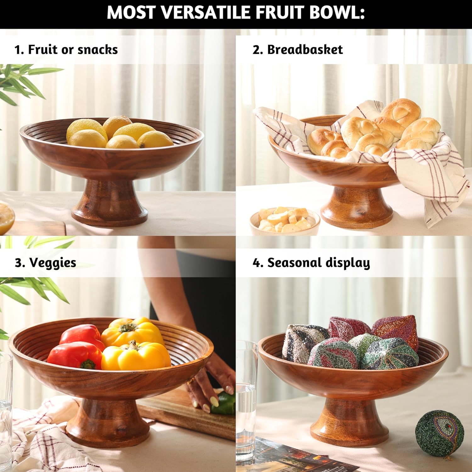 Folkulture Wooden Fruit Bowl for Kitchen Counter - Image 8