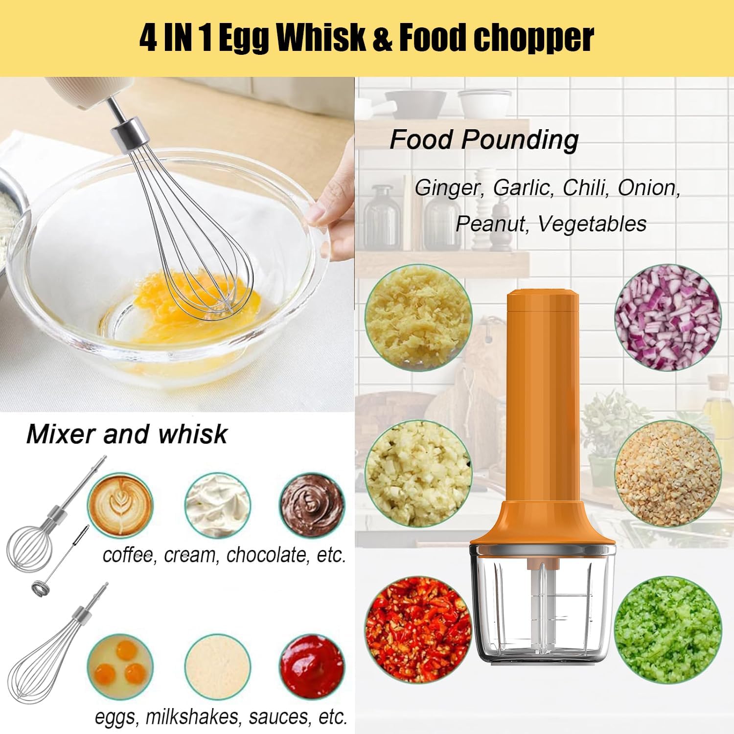 4-in-1 Electric Hand Mixer and Mini Food Processor - Image 4