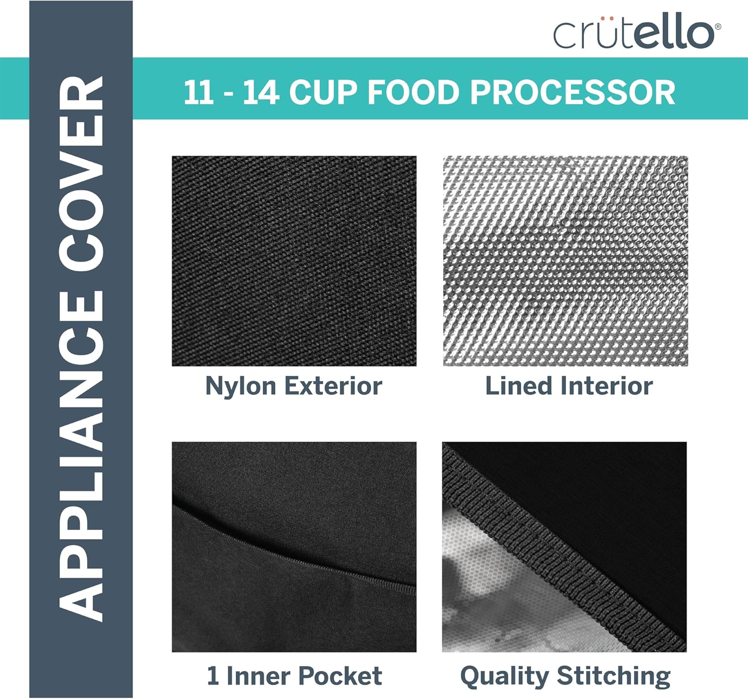 Crutello Food Processor Cover for 11-14 Cup Processors with Storage Pockets - Image 4