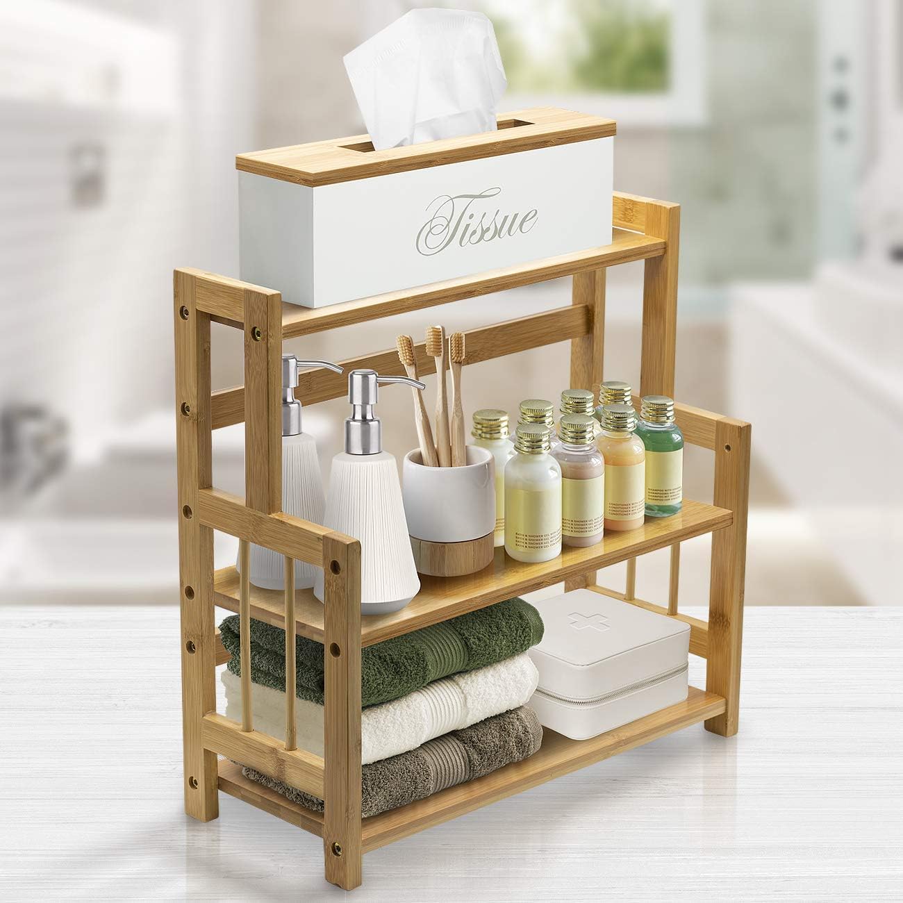 Bamboo Wooden Counter Storage Shelf Rack - Image 7