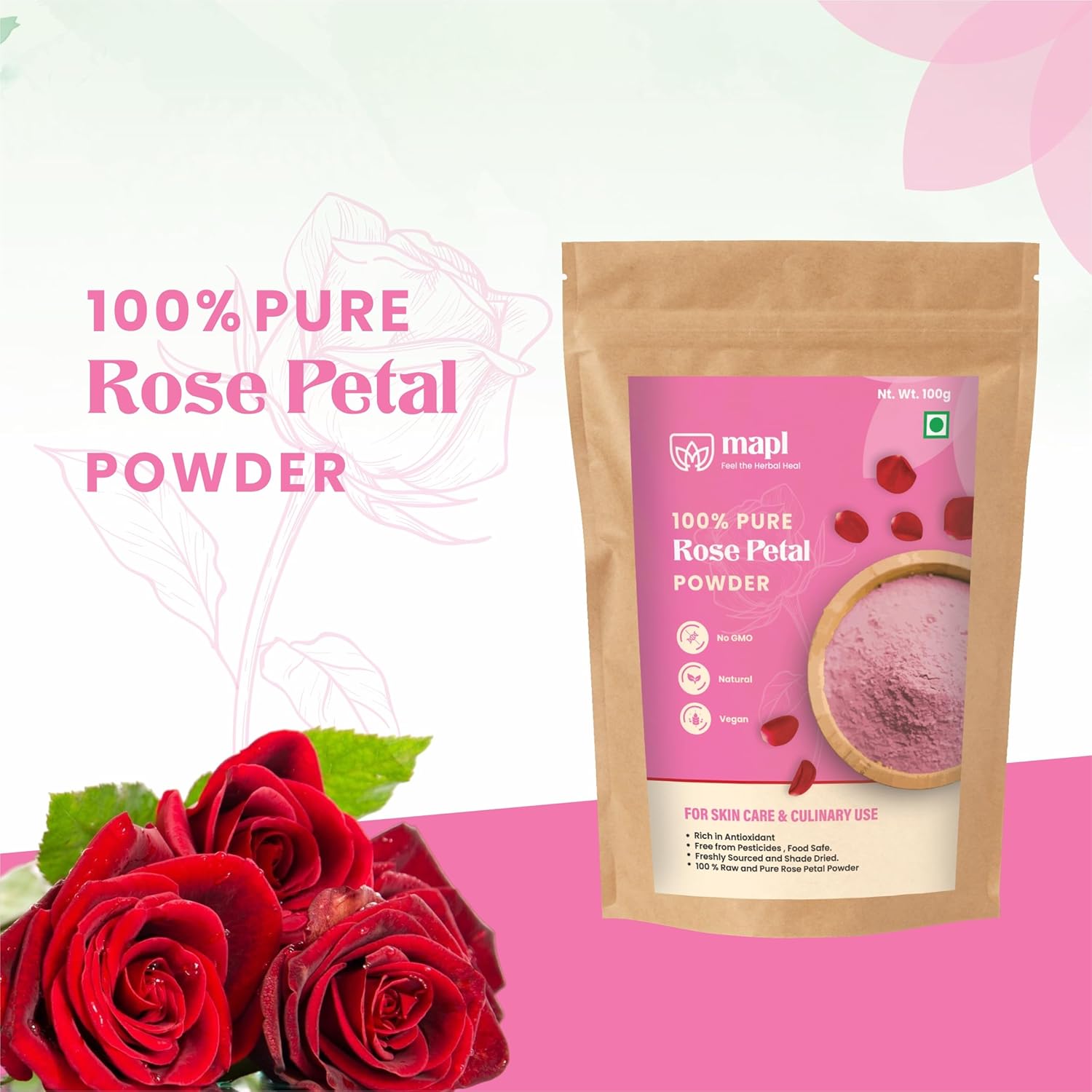 MAPL Organic Rose Petal Powder for Face Mask & Skin Care - Image 3