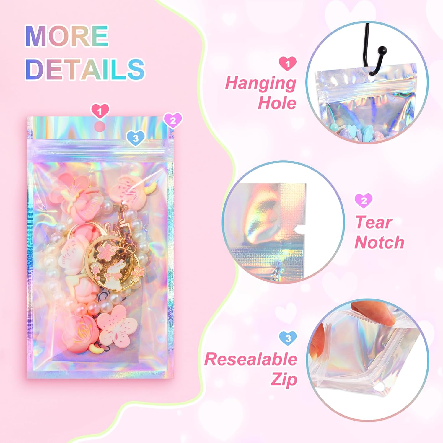 Mylar Reasealable Holographic Bags with Clear Window - Image 4