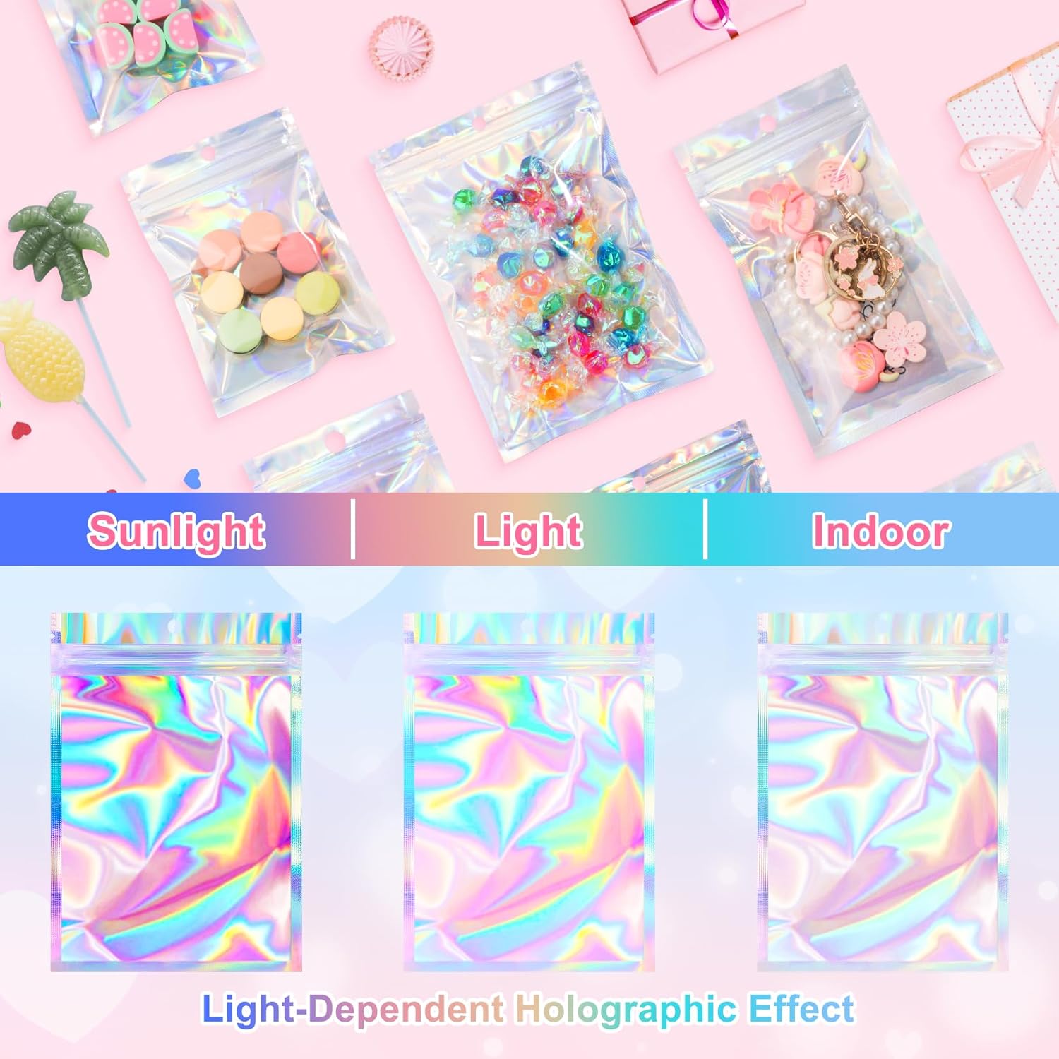 Mylar Reasealable Holographic Bags with Clear Window - Image 5