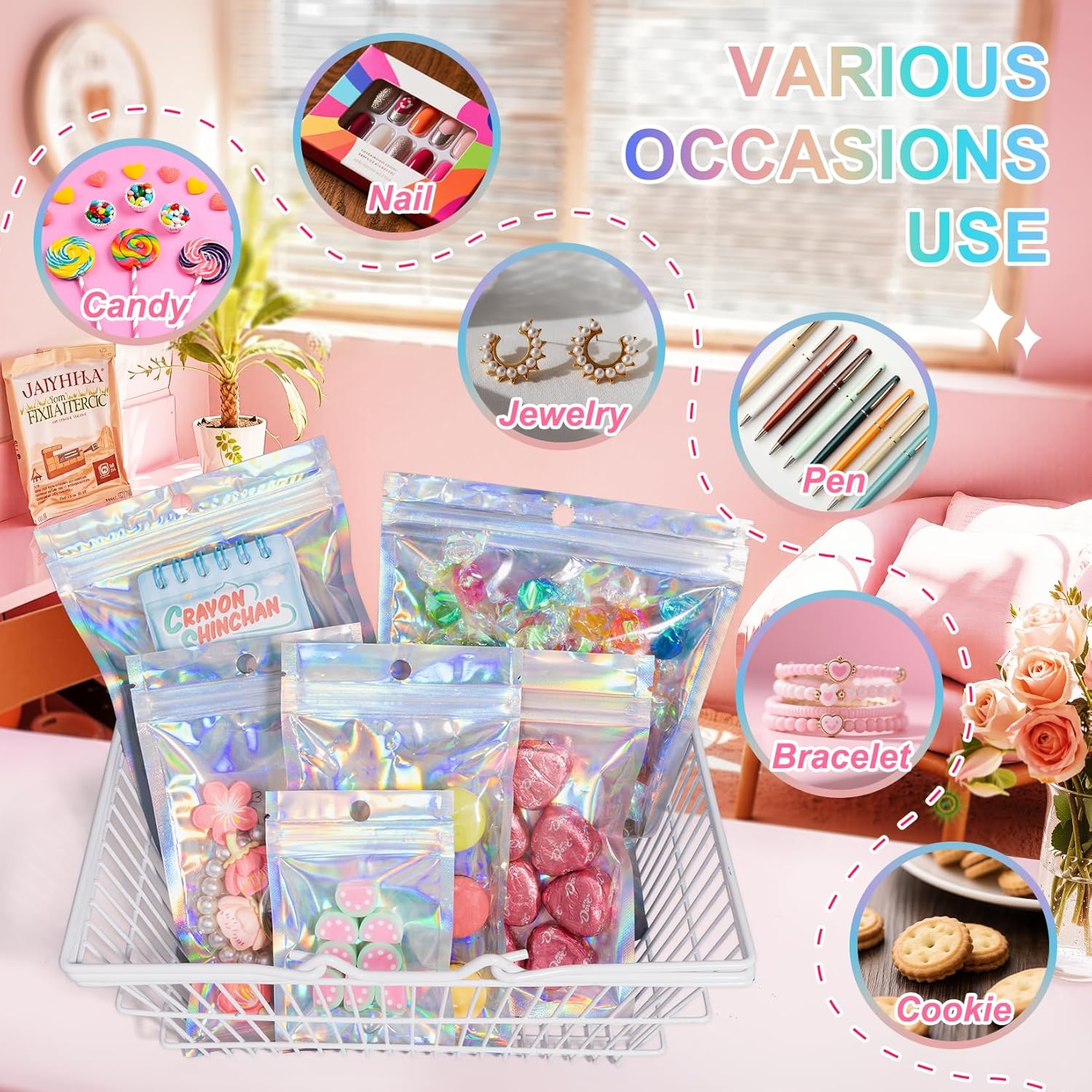 Mylar Reasealable Holographic Bags with Clear Window - Image 6