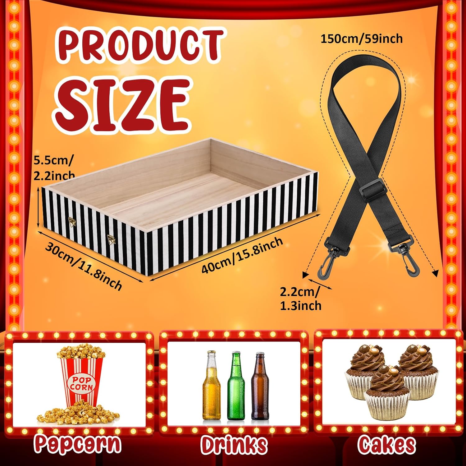 Wooden Snack Tray with Strap - Image 3