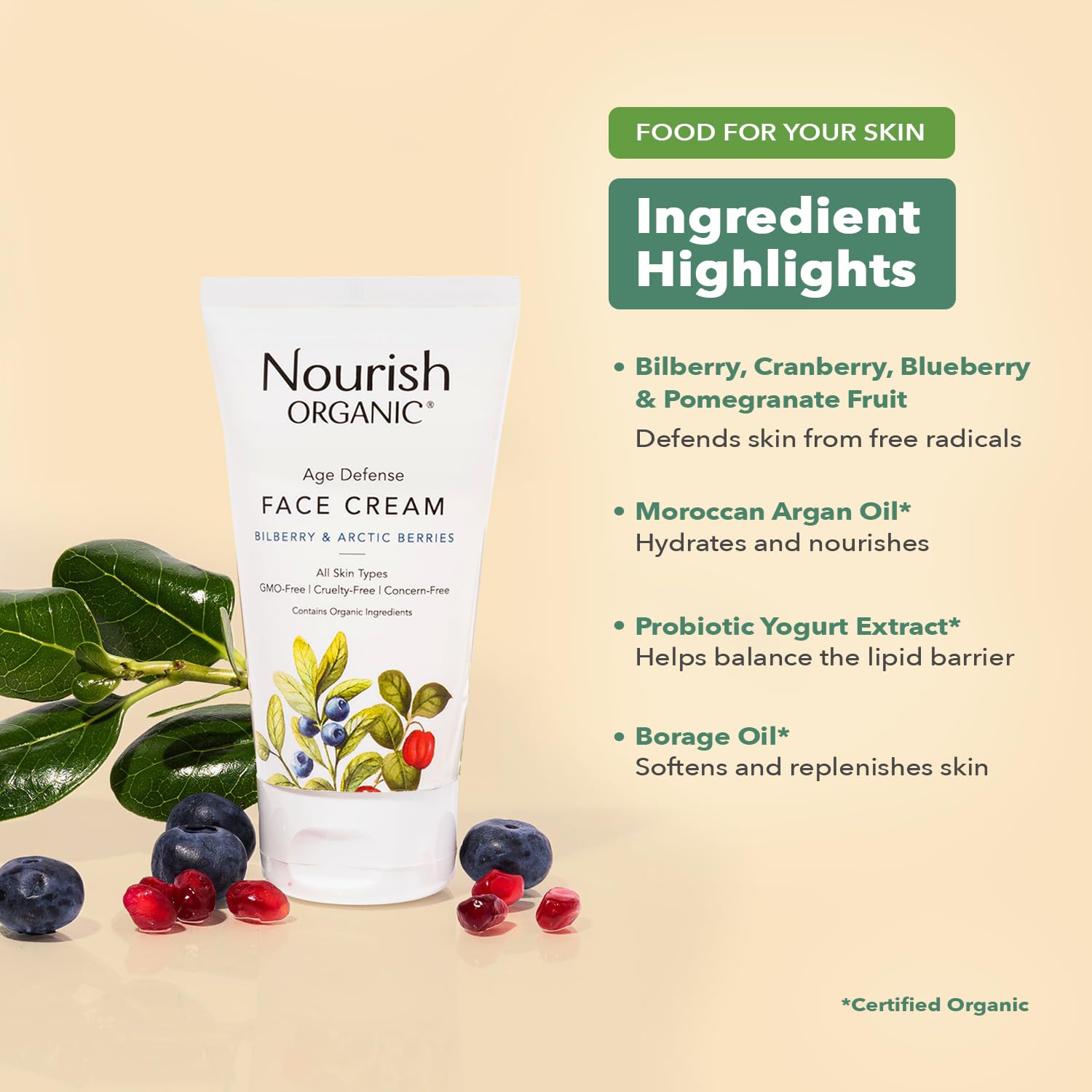 Nourish Organic Face Cream Bilberry & Arctic Berries Age Defense Formula - Image 6