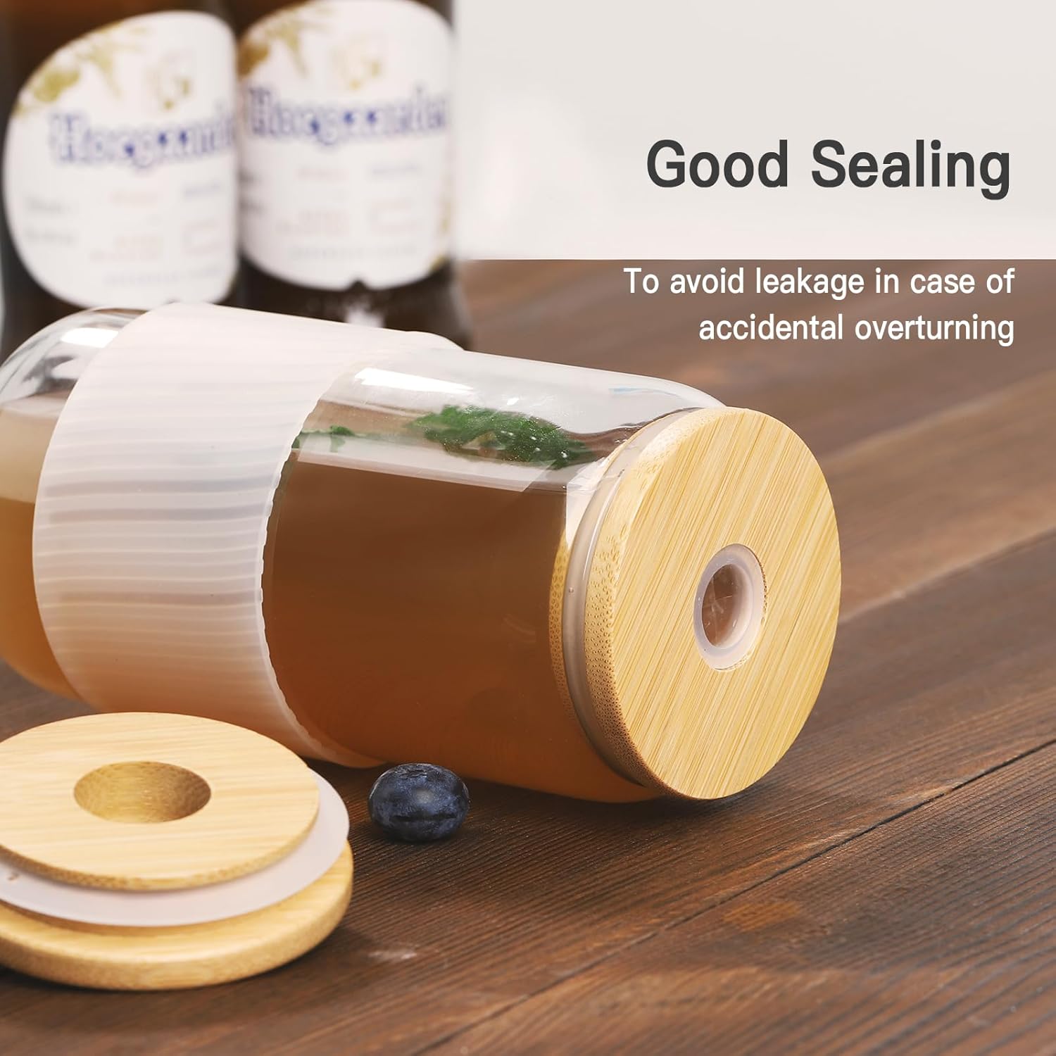 Bamboo Lids for 16OZ Glass Cups with Straw Hole - Image 4