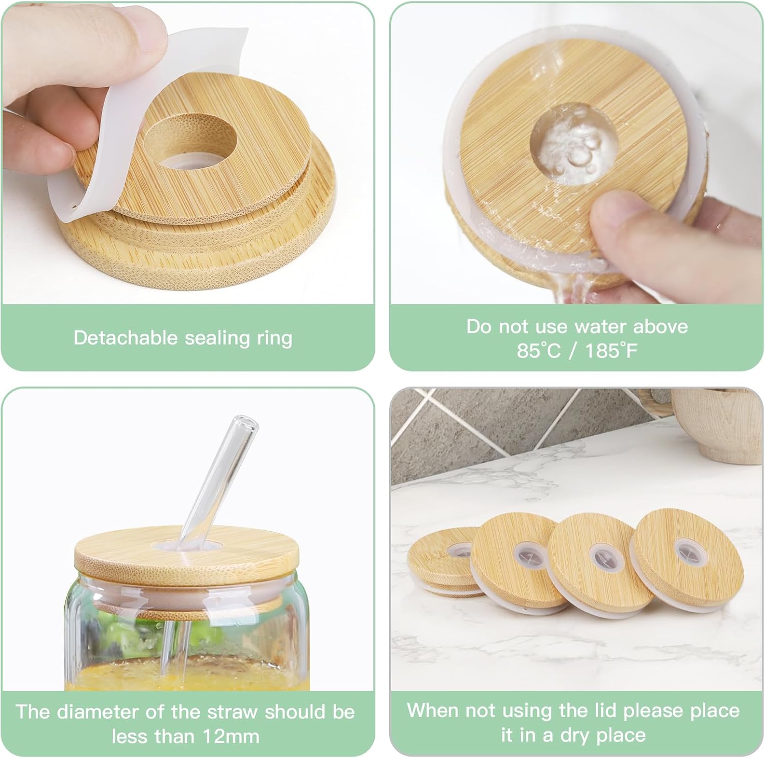 Bamboo Lids for 16OZ Glass Cups with Straw Hole - Image 7