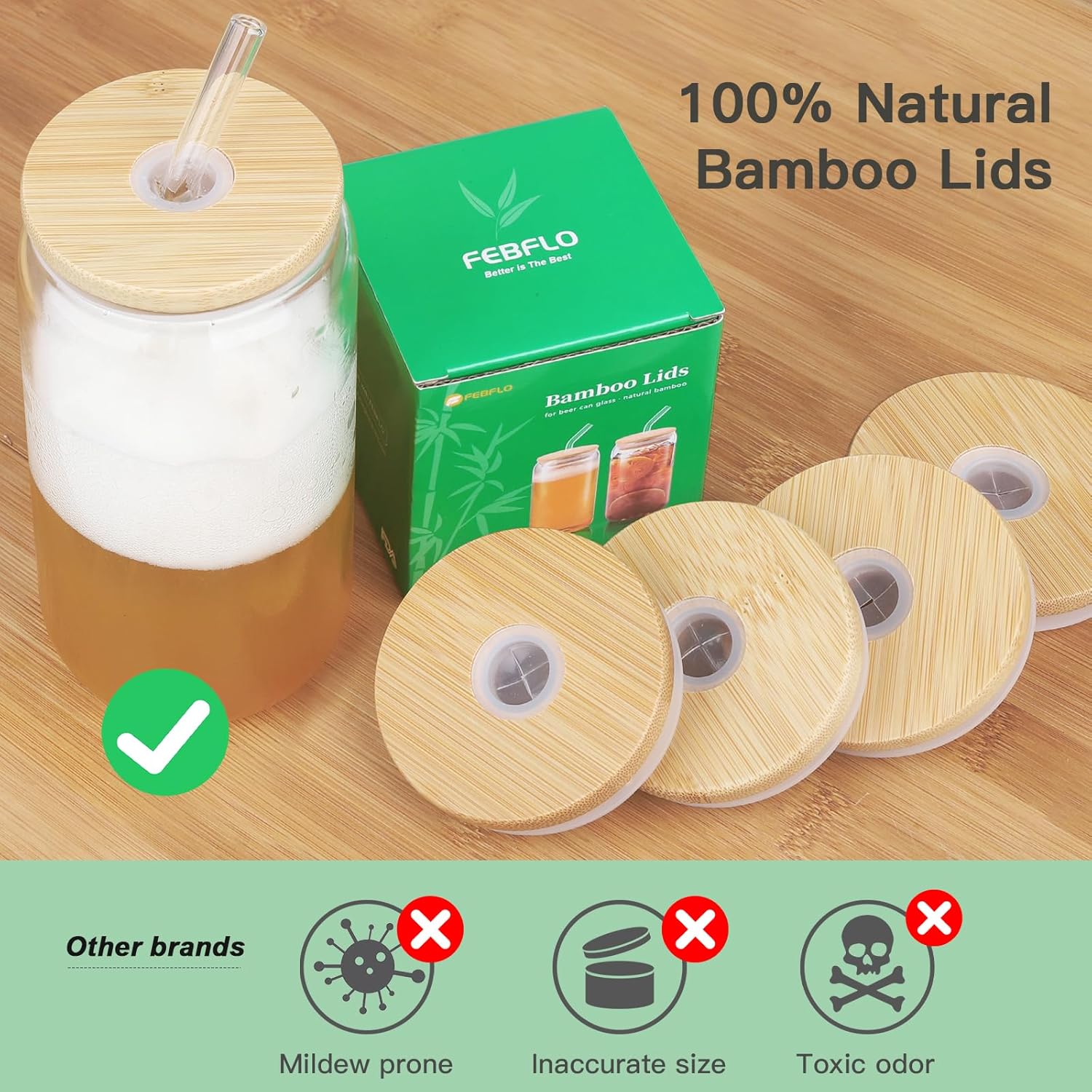Bamboo Lids for 16OZ Glass Cups with Straw Hole - Image 8