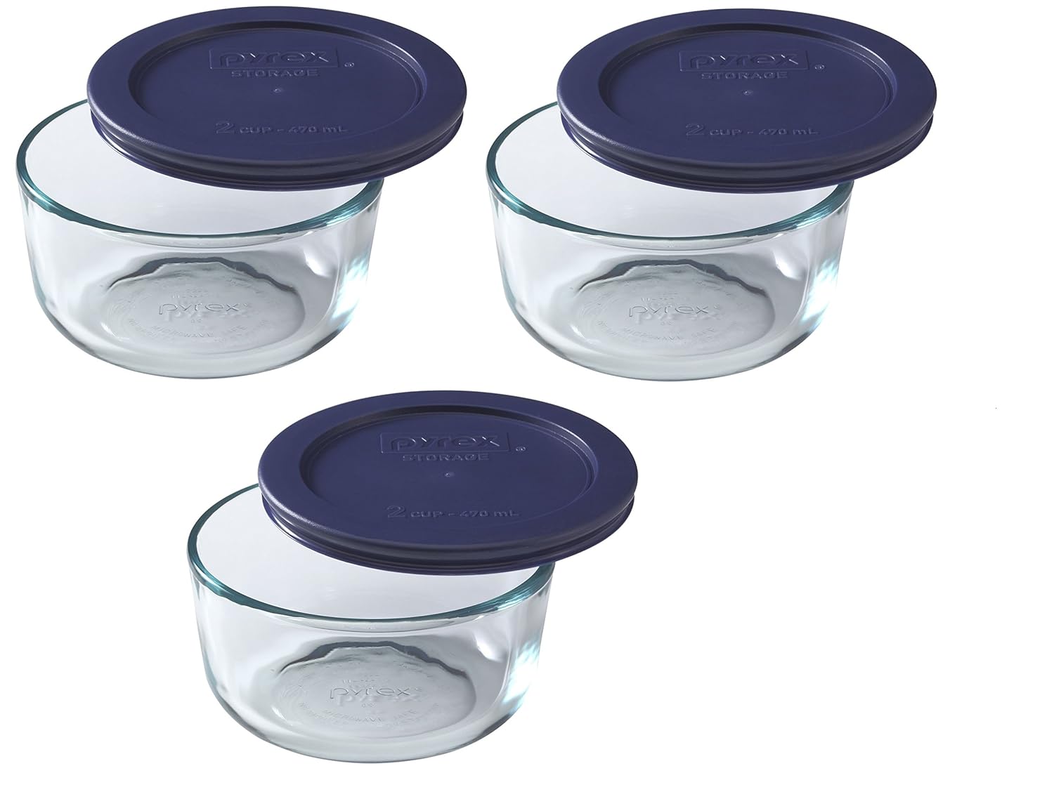 Pyrex 2-Cup Glass Bowl with Dark Blue Lid - Image 3