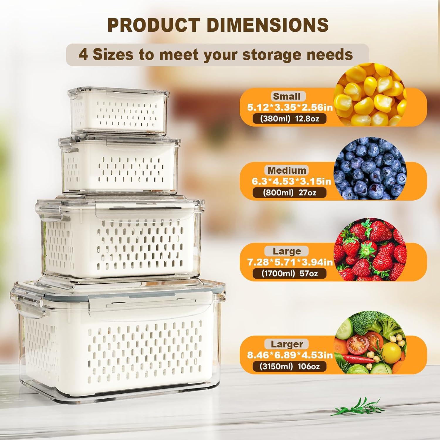 Fruit Storage Containers with Drain Basket - Image 3