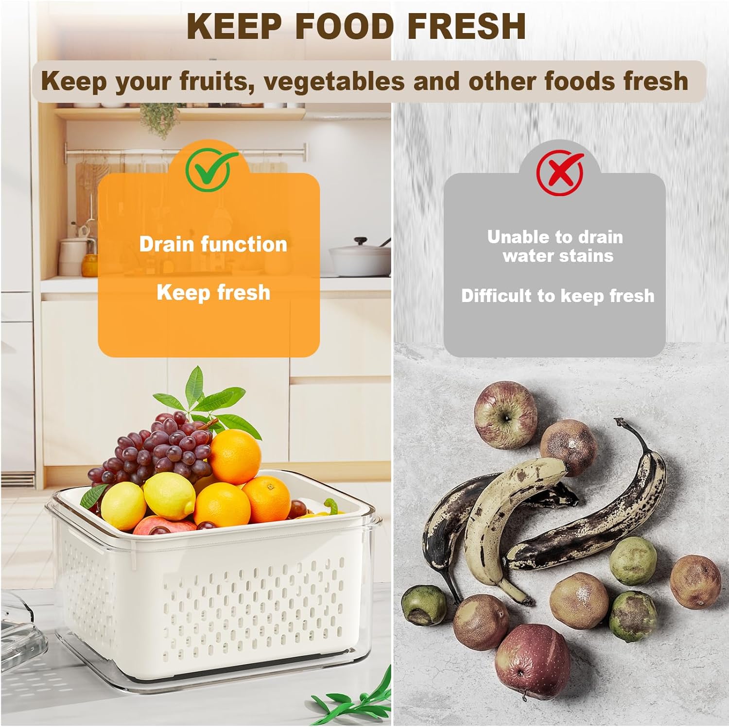 Fruit Storage Containers with Drain Basket - Image 5