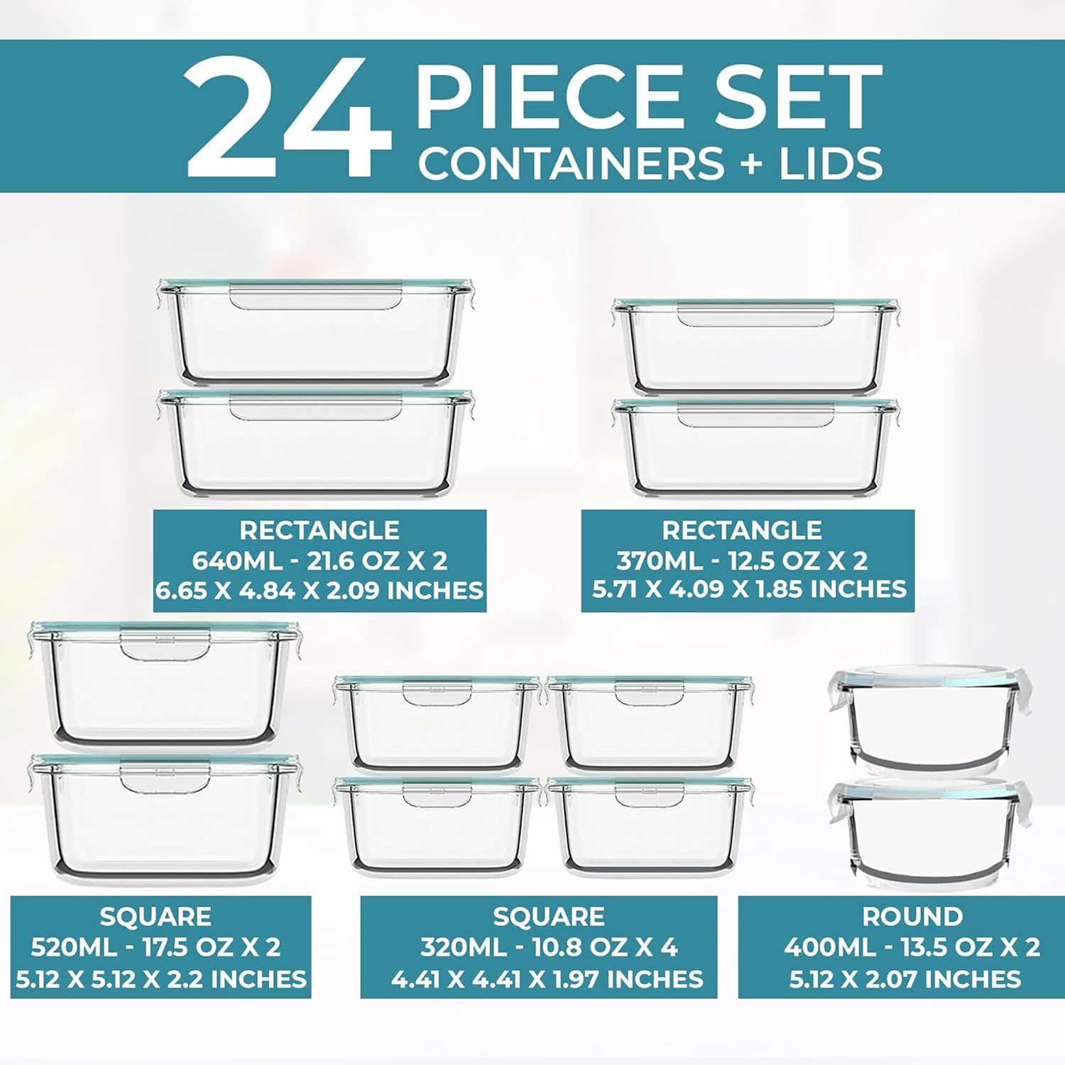 Razab 24 Piece Glass Food Storage Containers Set - Image 3