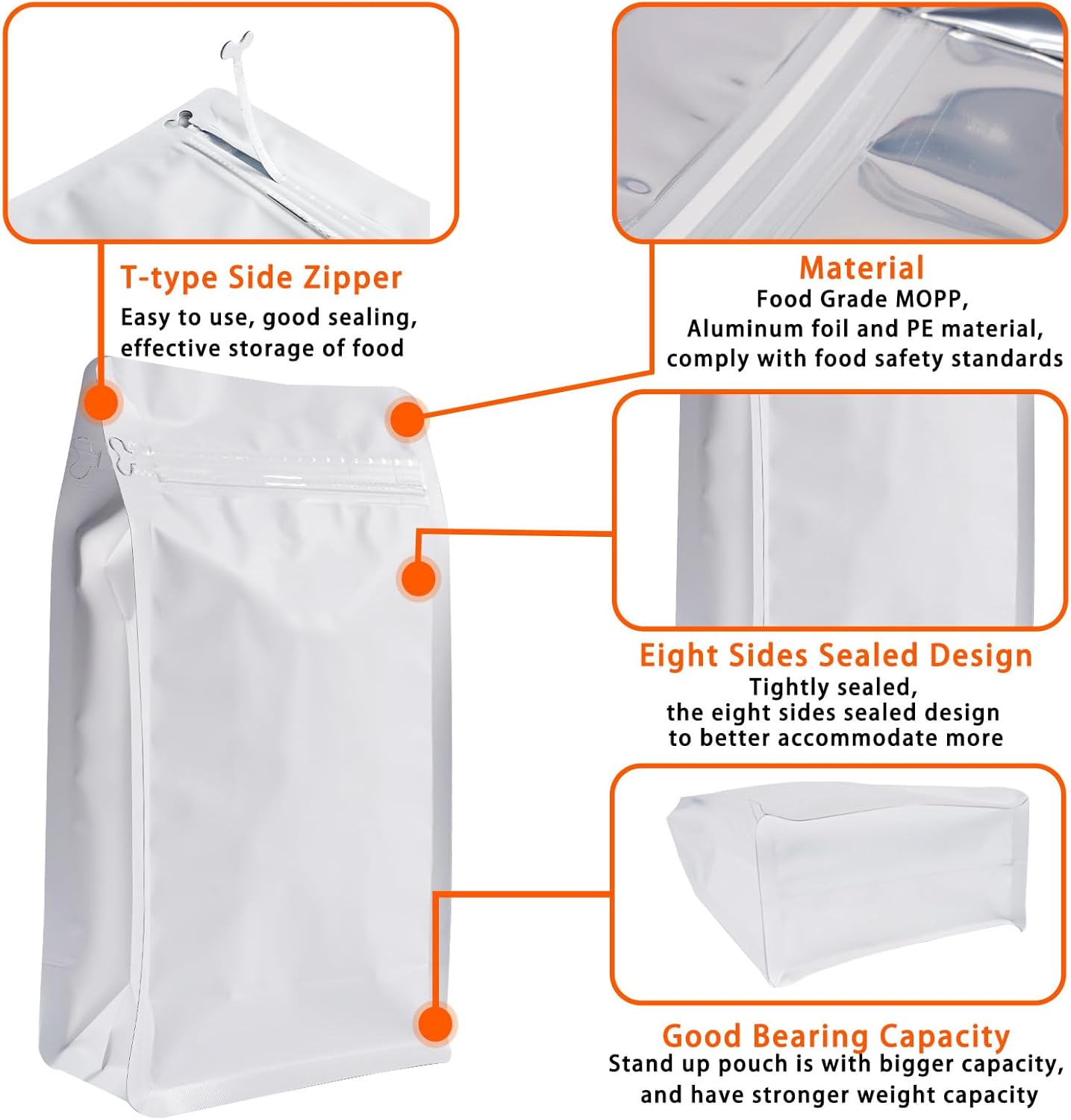 White Aluminum Foil Coffee Storage Bags - Image 3