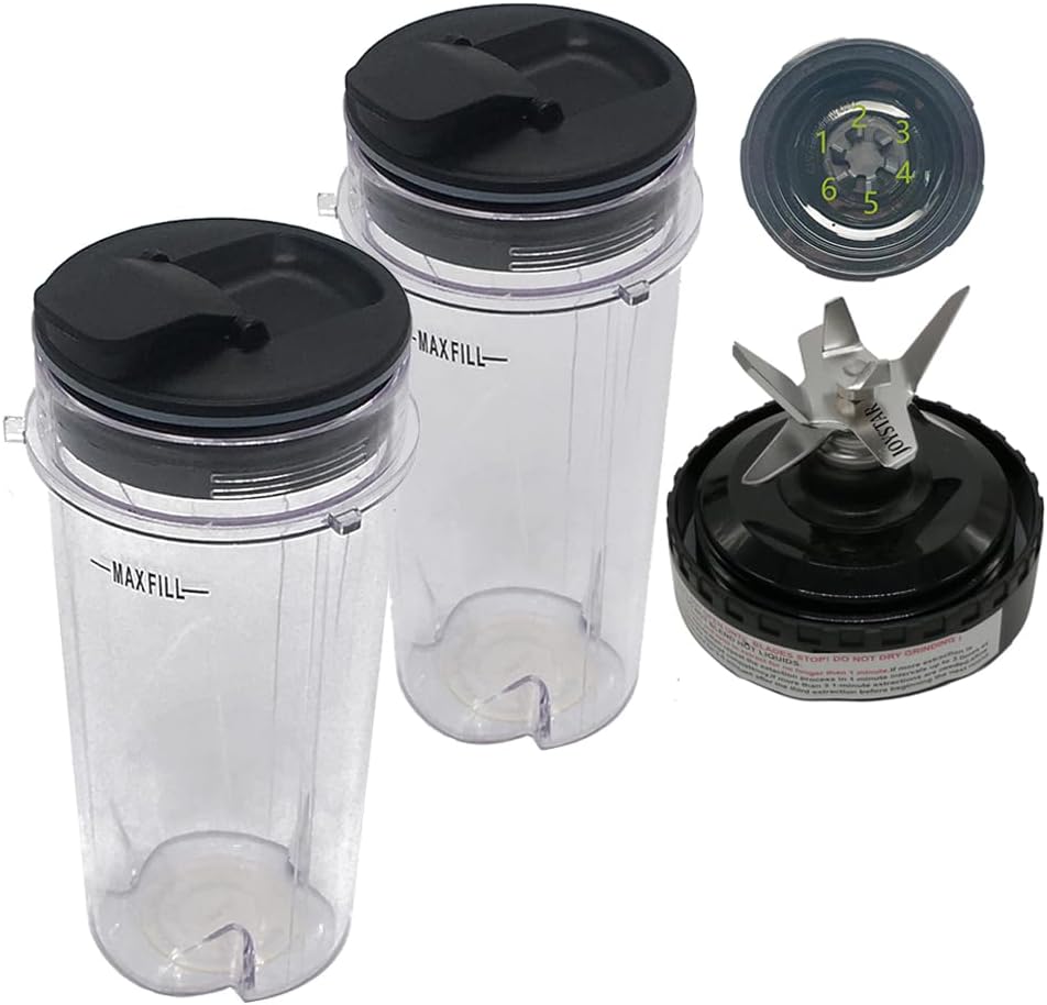 2pcs Replacement 12OZ Cup with Spout Lid and Extractor Blade for Ninja Mega Kitchen System Blender BL770A/BL771 - Image 2