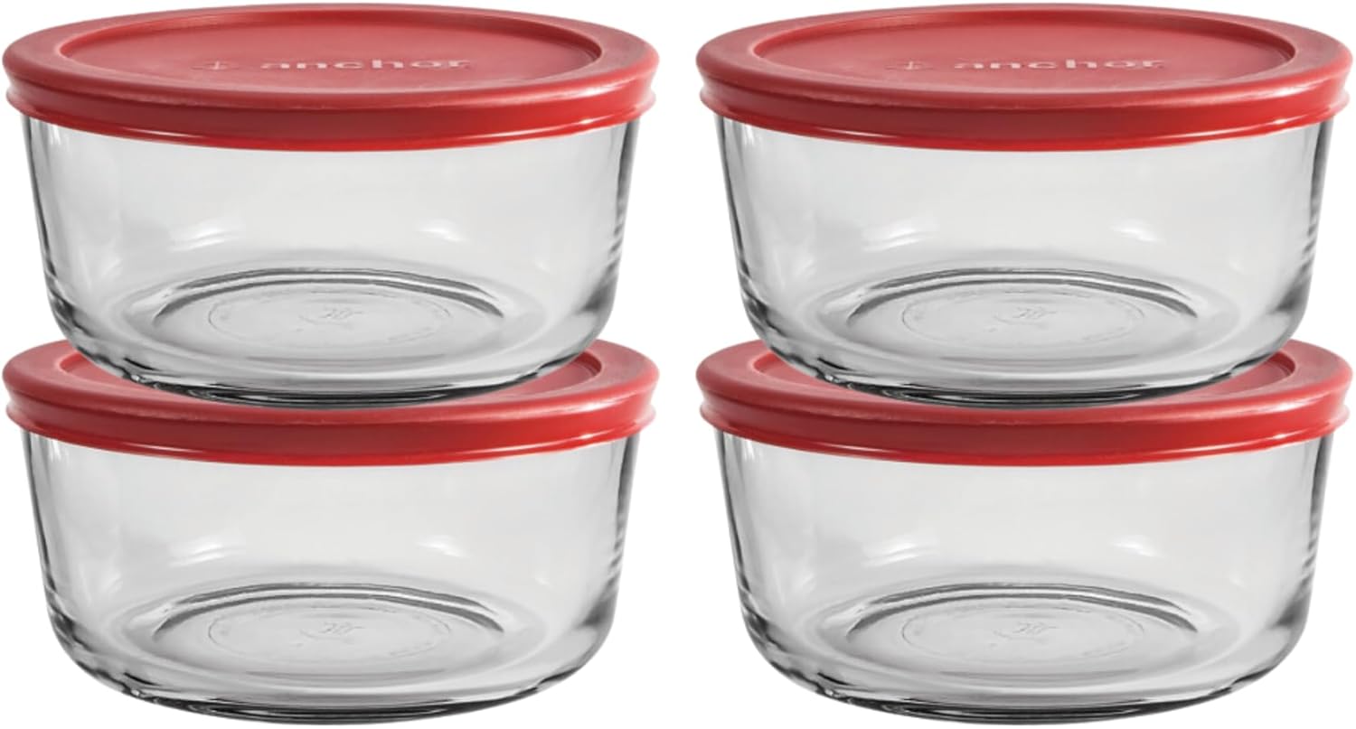 4 Cup Glass Storage Containers with Red Lids - Image 2