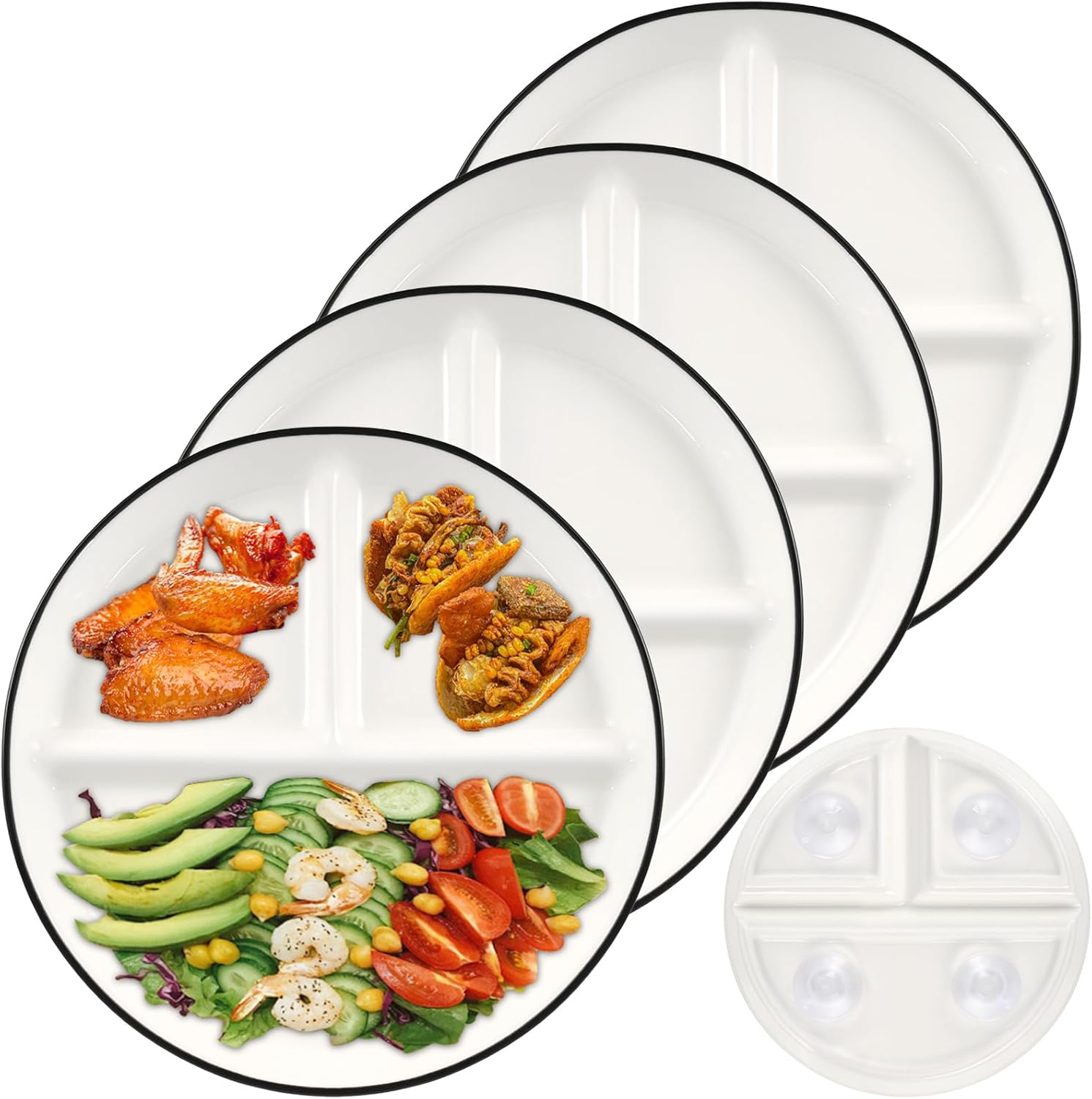 4 Pack Porcelain Plates with Anti-slip Suction Cup - Image 2