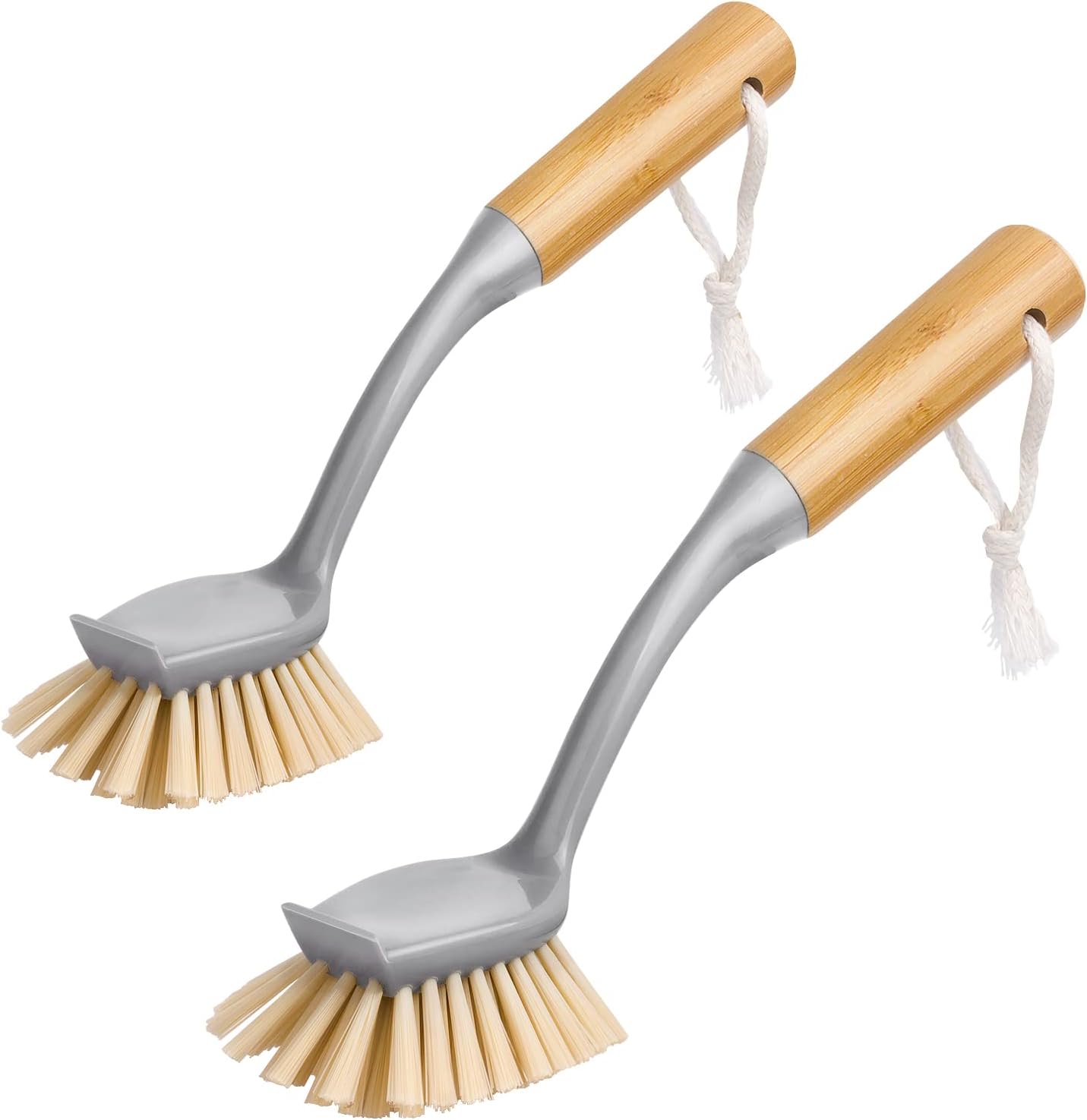 Dish Brush with Long Bamboo Handle and Built-in Scraper for Kitchen Cleaning - Image 2