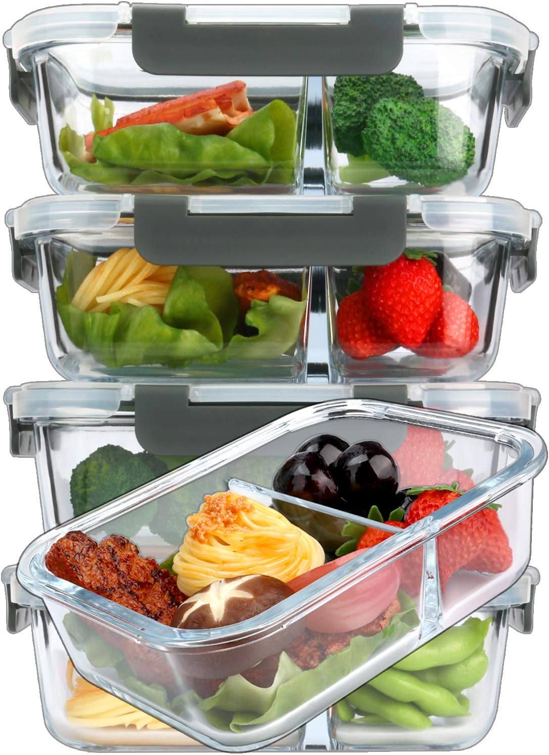 Glass Meal Prep Containers with 2 Compartments and Snap Locking Lids - Image 2