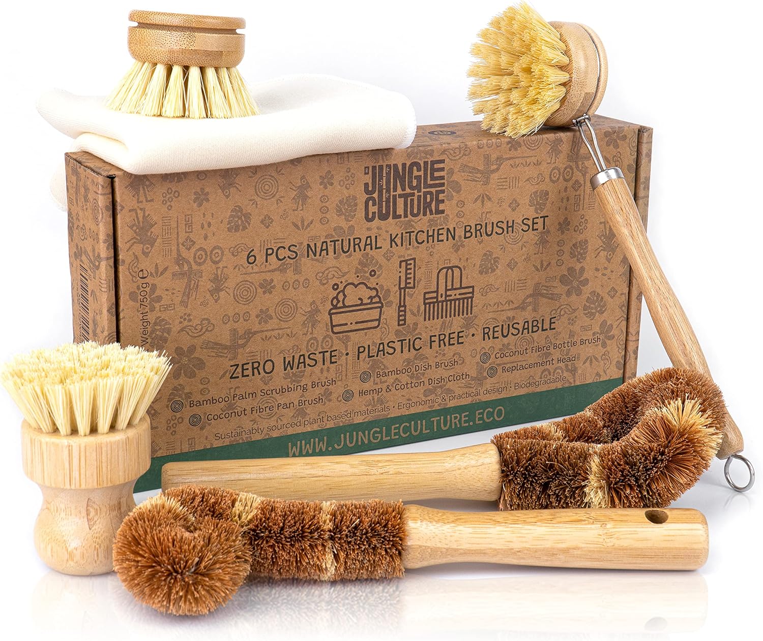 Jungle Culture 6 Piece Natural Dish Brushes Set - Image 2