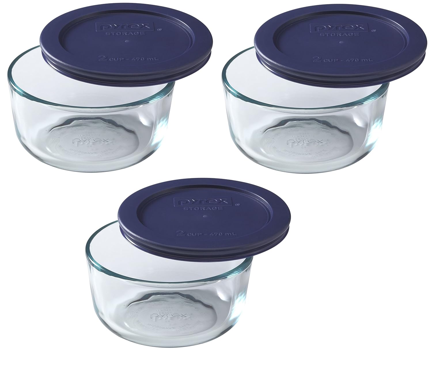 Pyrex 2-Cup Glass Bowl with Dark Blue Lid - Image 2