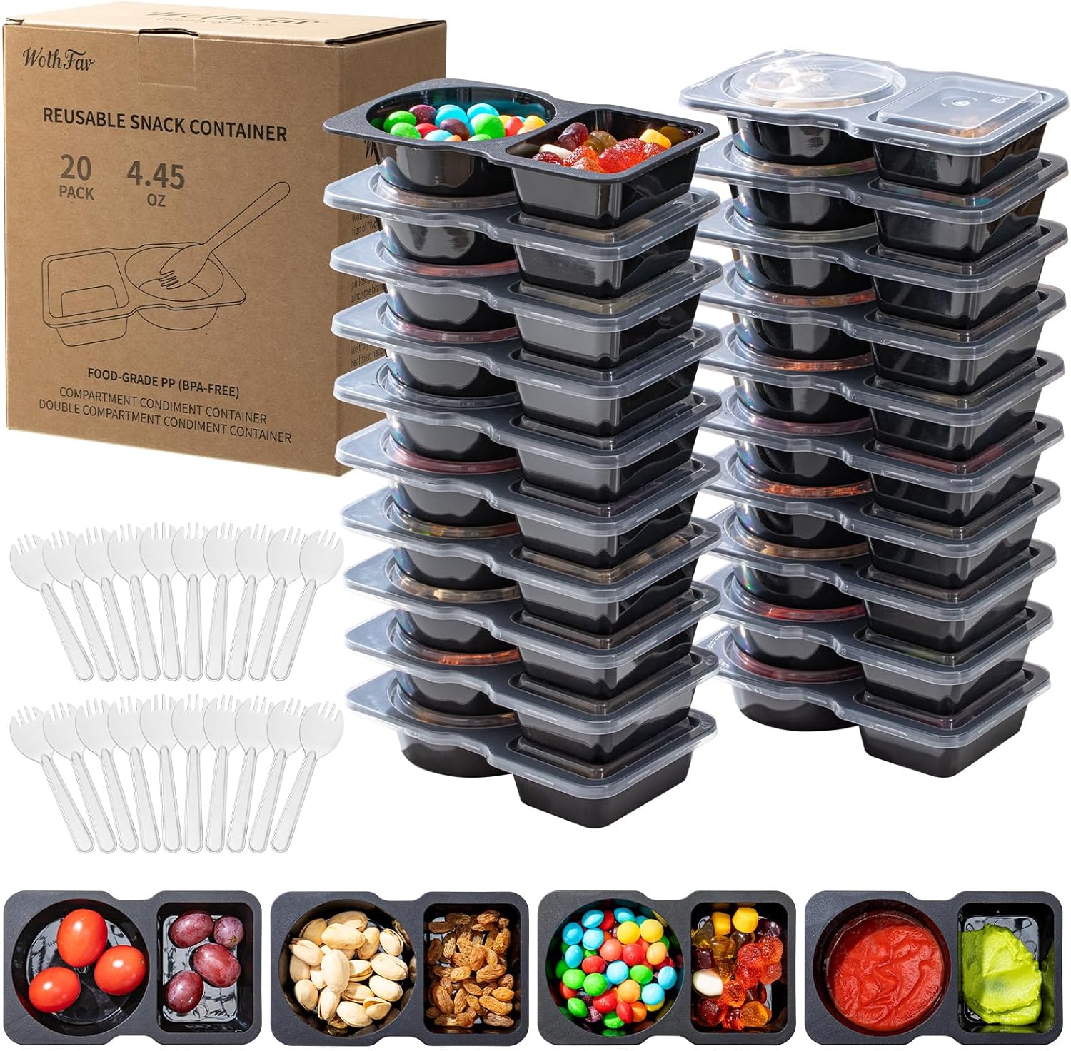Reusable Snack Containers with Lids and Sporks - Image 2