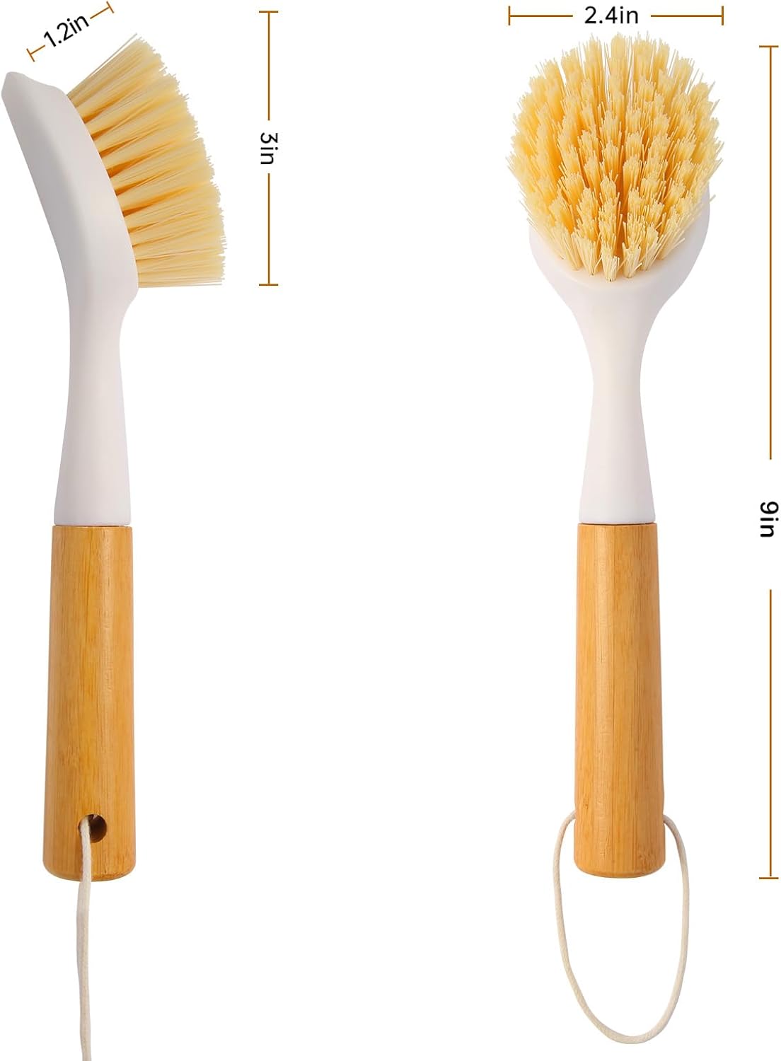 Bamboo Handle Dish Brush Set with Built-in Scraper for Kitchen Cleaning - Image 3