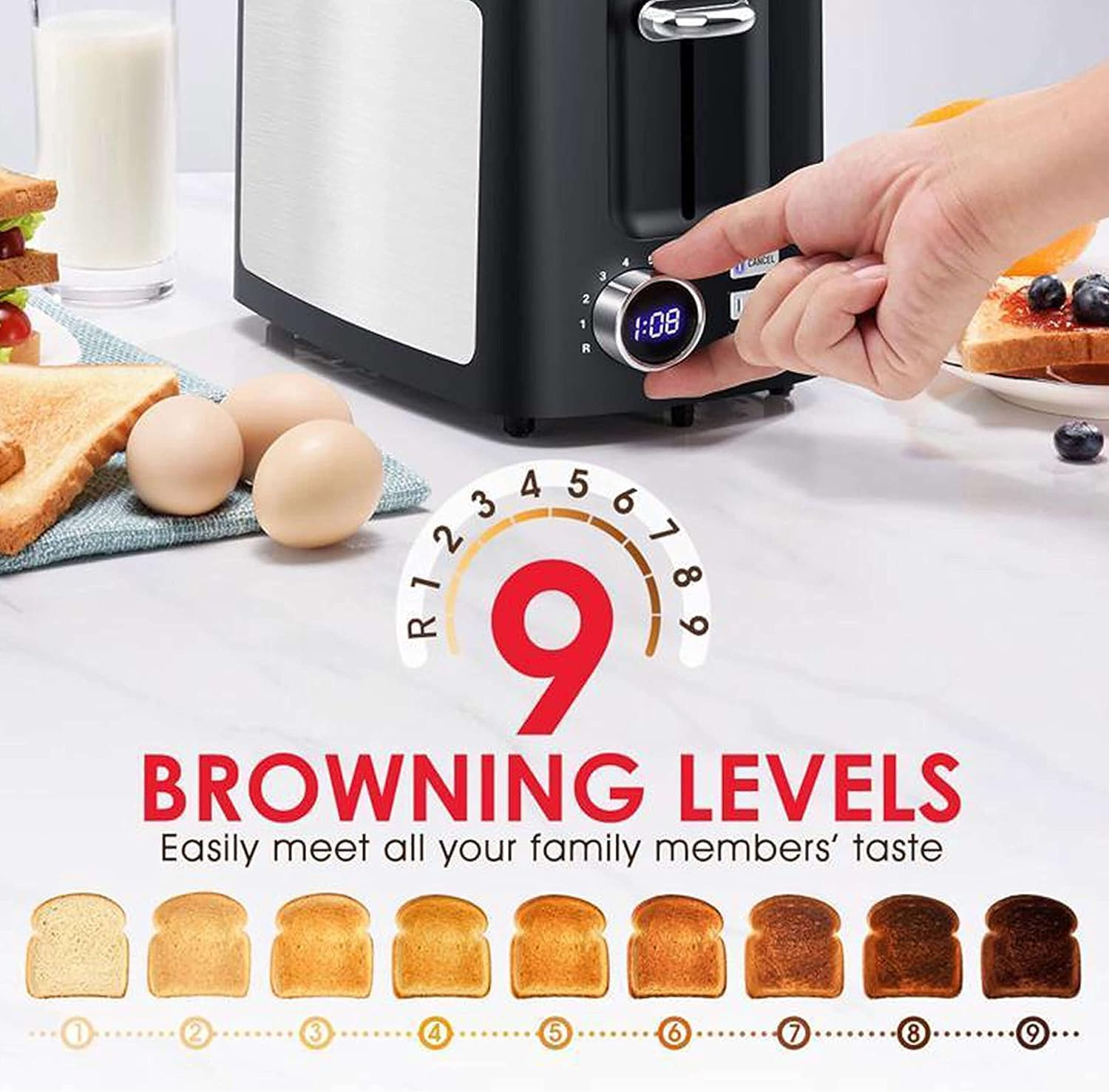 2 Slice Wide Slot Toaster with LCD Digital Countdown Timer - Image 4