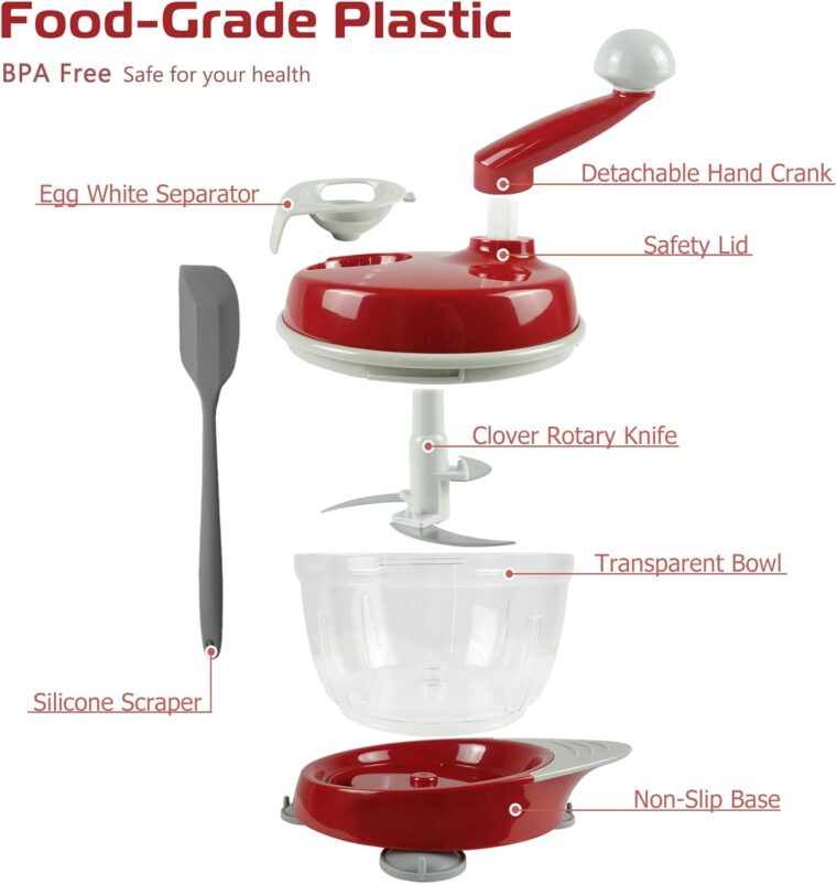 Hand Powered Food Processor and Chopper for Vegetables Meat Fruits ...