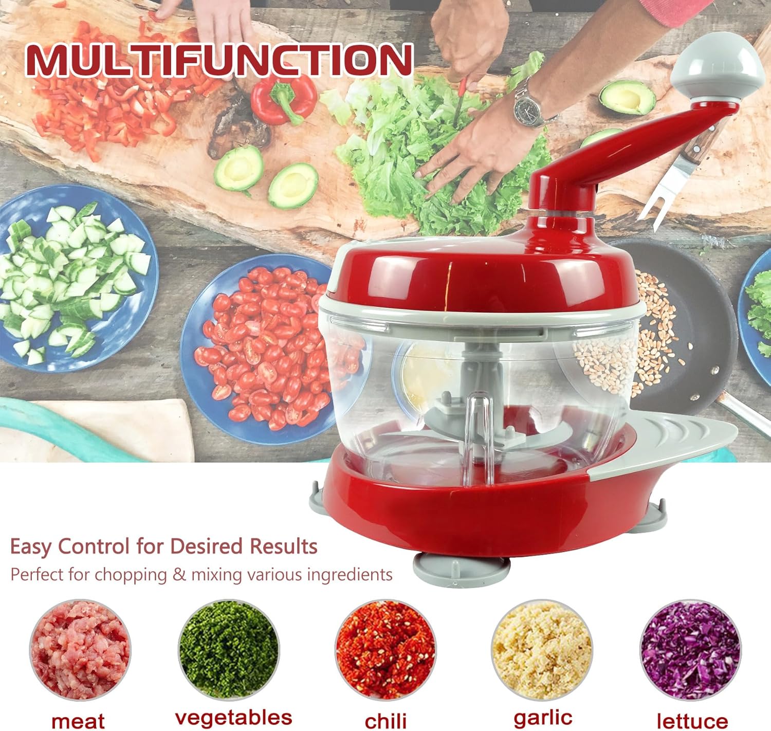 Hand Powered Food Processor and Chopper for Vegetables Meat Fruits Onions - Image 6