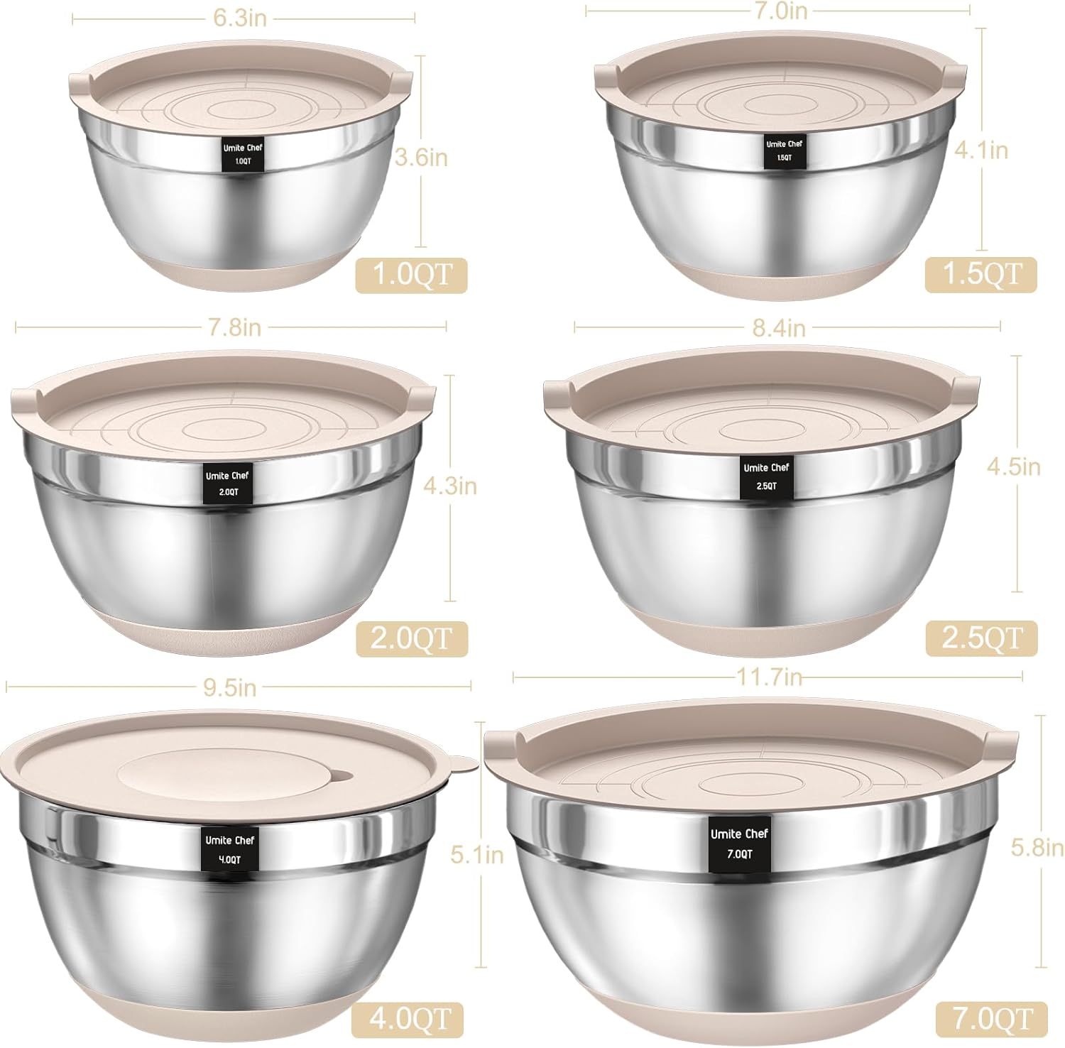 Stainless Steel Mixing Bowls Set with Airtight Lids and Grater Attachments - Image 3