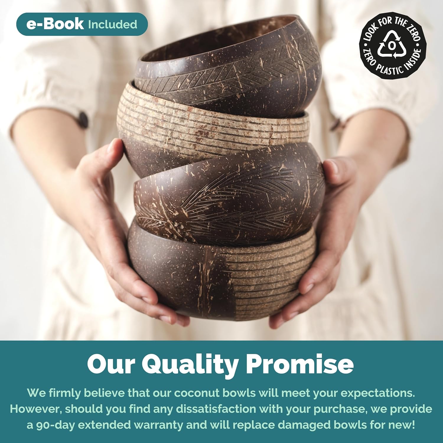 Polished Coconut Bowl and Wooden Spoons Set with Bamboo Straws - Image 5