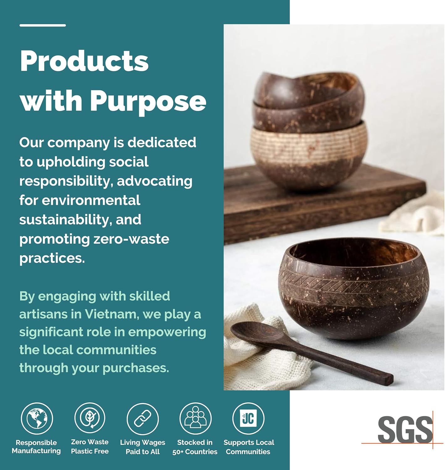 Polished Coconut Bowl and Wooden Spoons Set with Bamboo Straws - Image 6