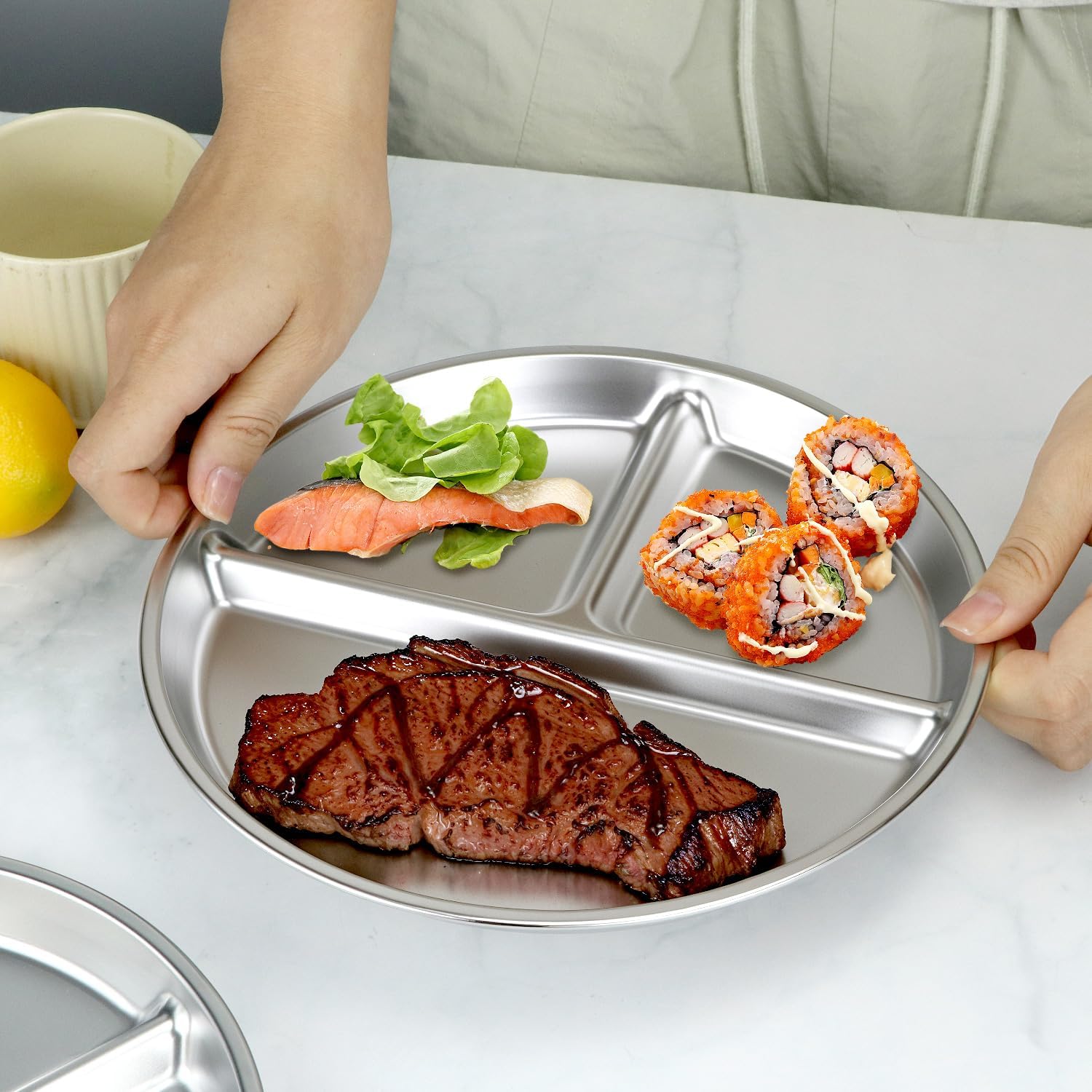 QWORK 304 Stainless Steel Portion Control Plates - Image 6