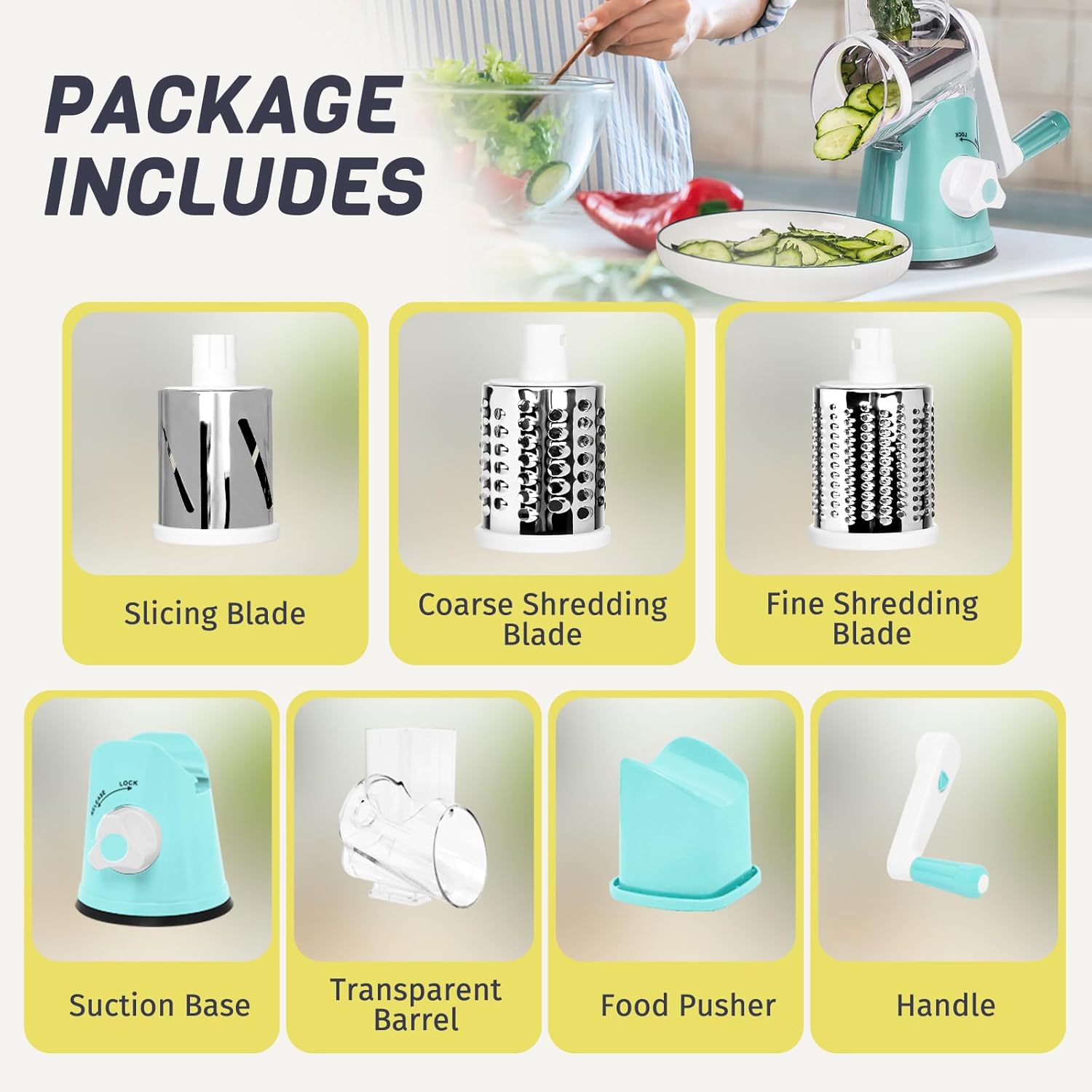 Rotary Cheese Grater with Interchangeable Blades - Image 10