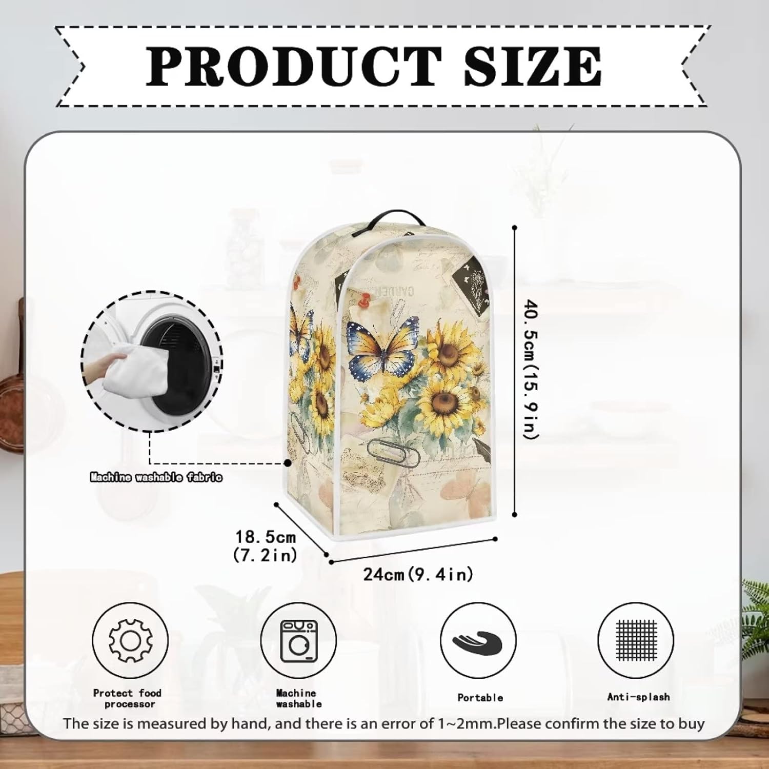 Blender Cover Kitchen Appliance Cover Anti Fingerprint Dust Protection Washable Coffee Machine Cover Food Processor Dust Cover Stand Mixer Cover with Top Handle, Butterfly Sunflower Retro - Image 7