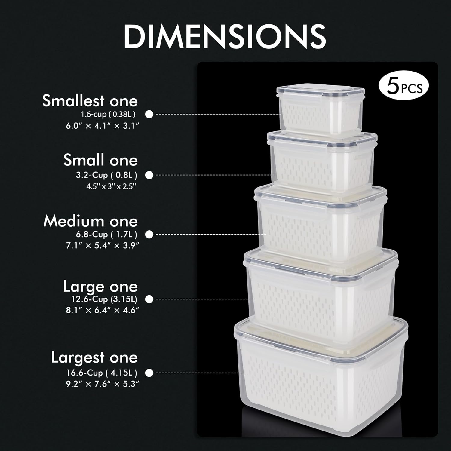 HOTEC Large Fruit Storage Container with Removable Colander - Image 3