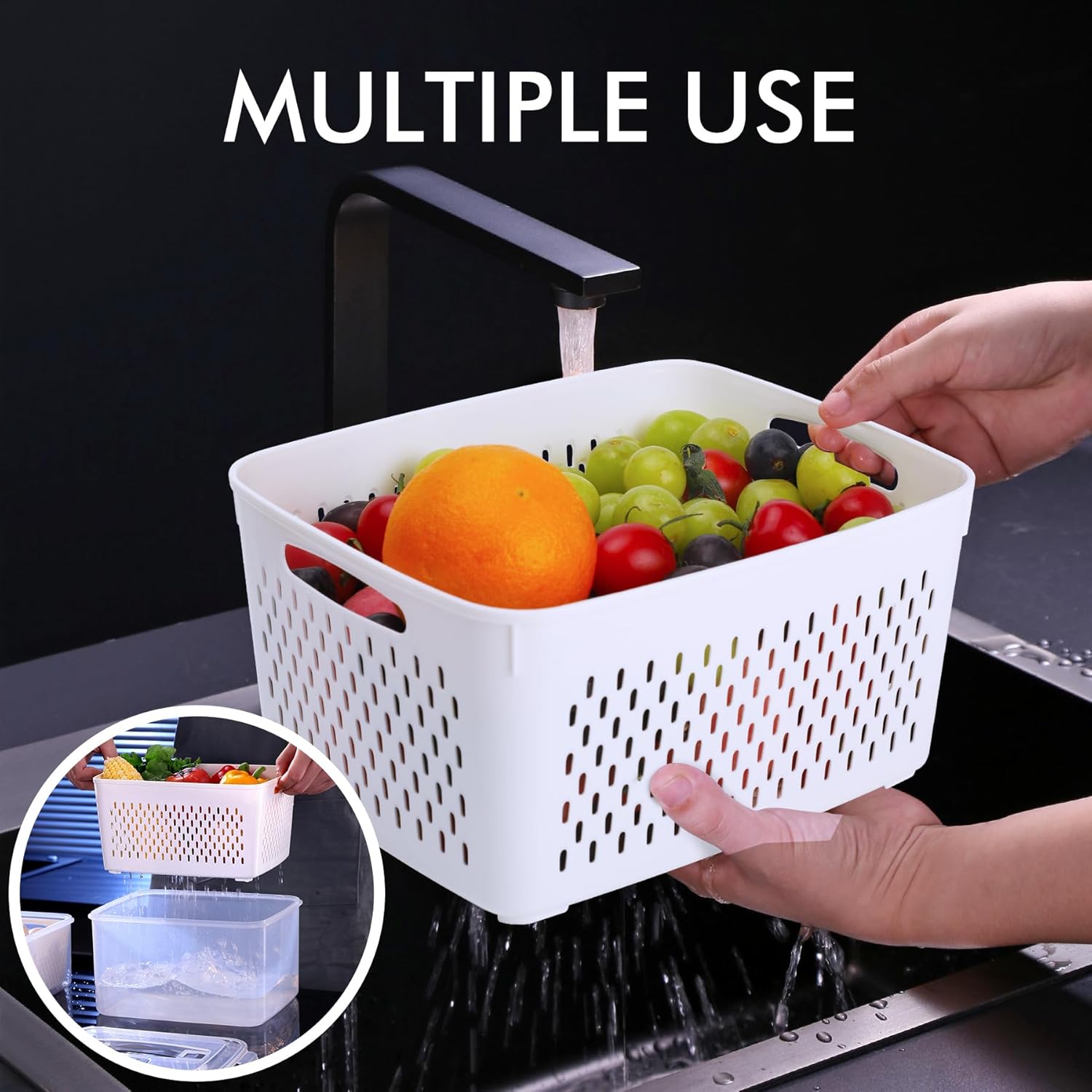 HOTEC Large Fruit Storage Container with Removable Colander - Image 6