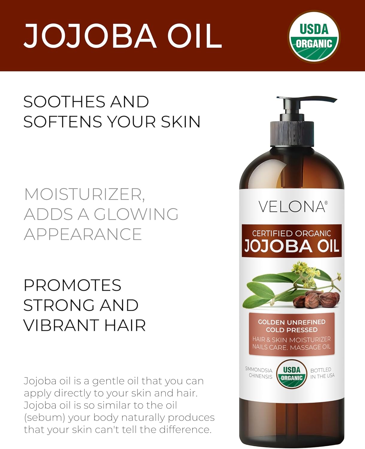 Velona Jojoba Oil USDA Certified Organic 8 fl oz - Image 3