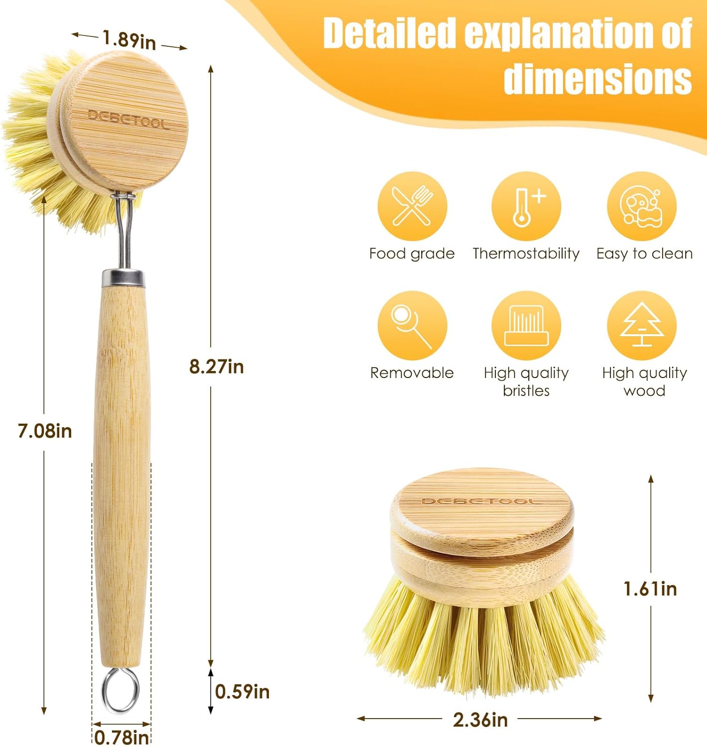 Natural Wooden Dish Brush with Sisal Fiber for Kitchen Cleaning - Image 3