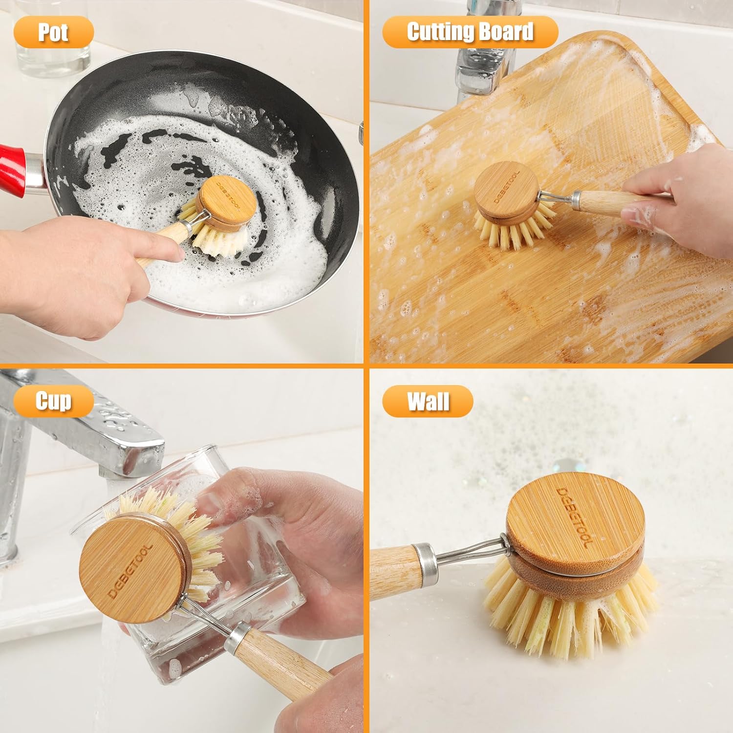 Natural Wooden Dish Brush with Sisal Fiber for Kitchen Cleaning - Image 5