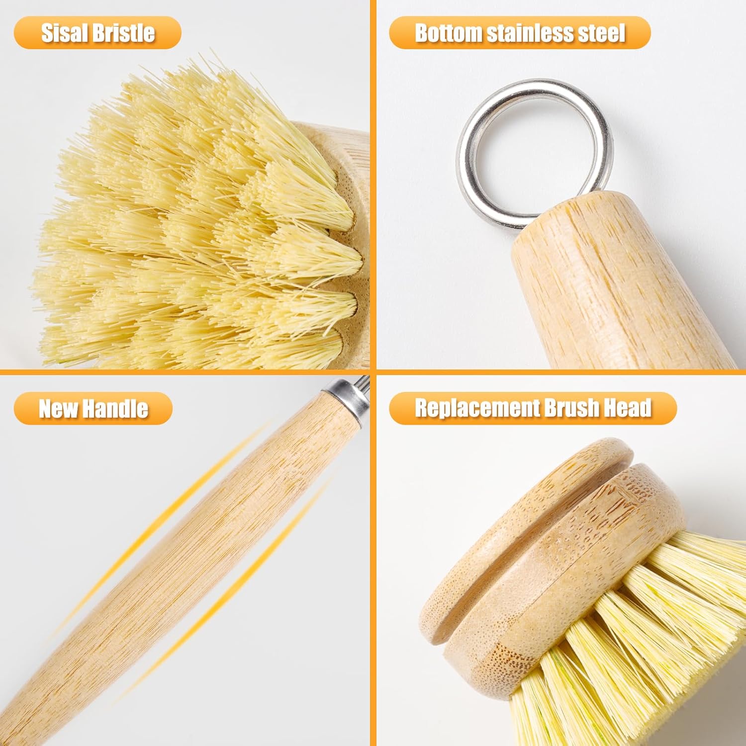 Natural Wooden Dish Brush with Sisal Fiber for Kitchen Cleaning - Image 6