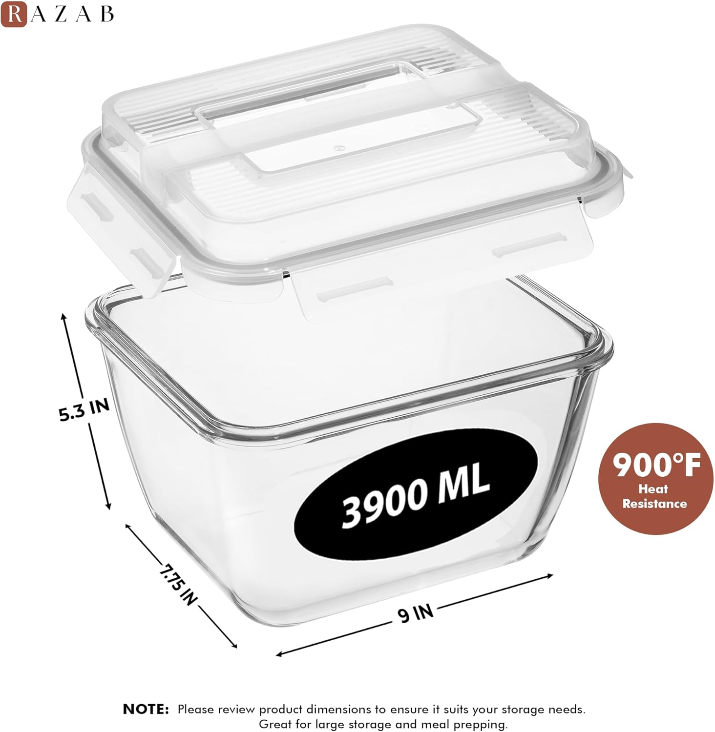 Razab 17 Cups Large Glass Food Storage Containers with Lids - Image 4