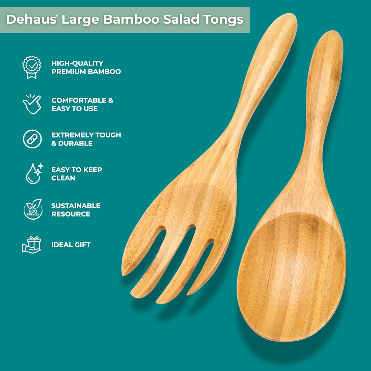 Large Premium Bamboo Salad Tongs - Image 3