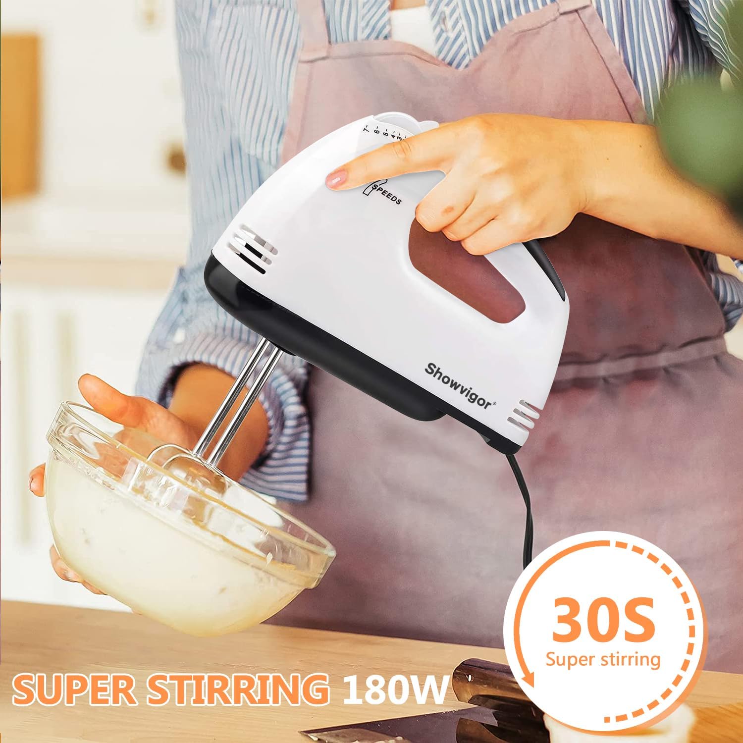 Electric Hand Mixer 7 Speed with Stainless Steel Accessories - Image 3