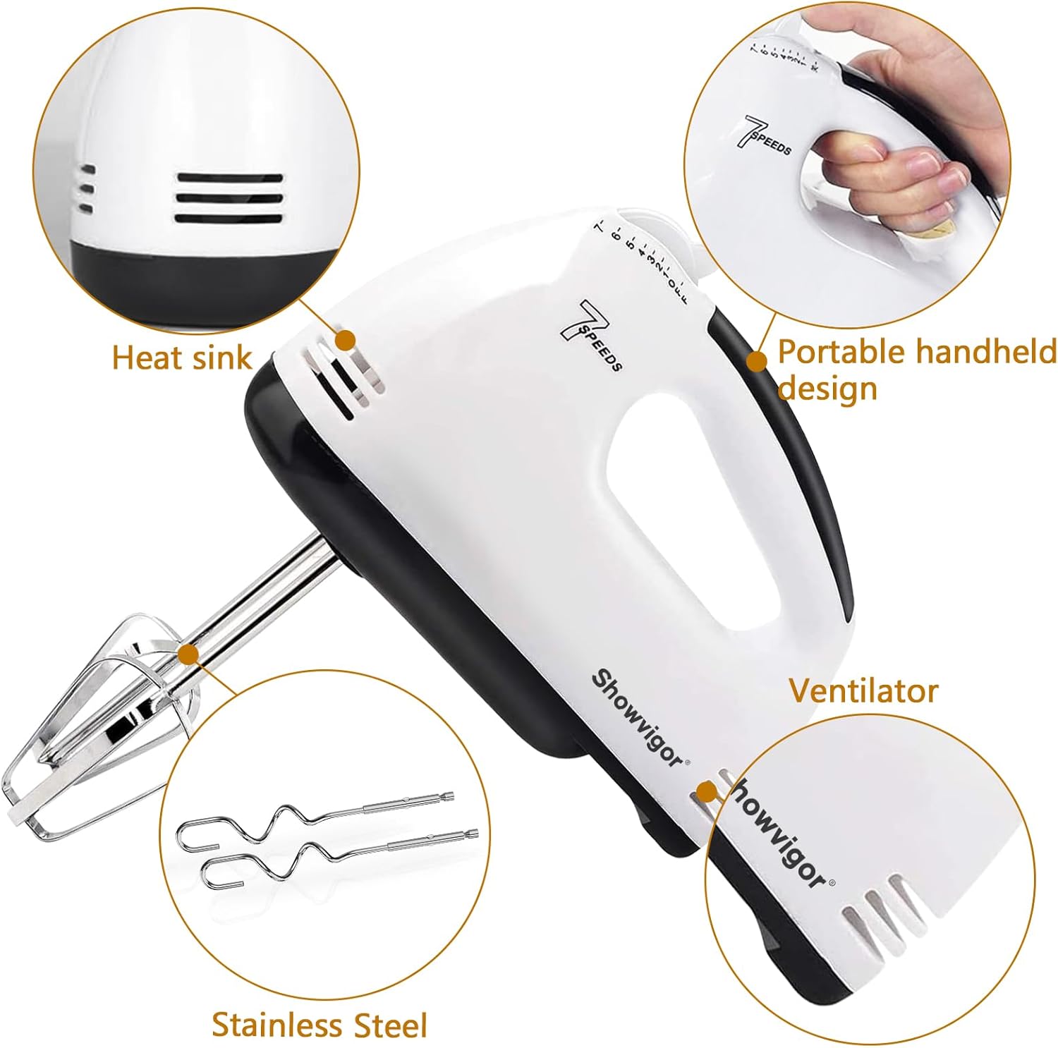 Electric Hand Mixer 7 Speed with Stainless Steel Accessories - Image 5