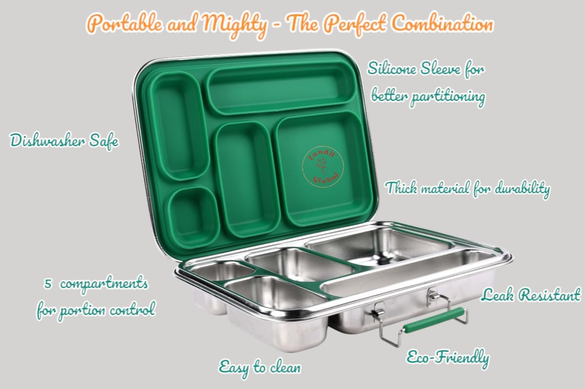 Stainless Steel 5 Compartment Bento Lunch Box - Image 3