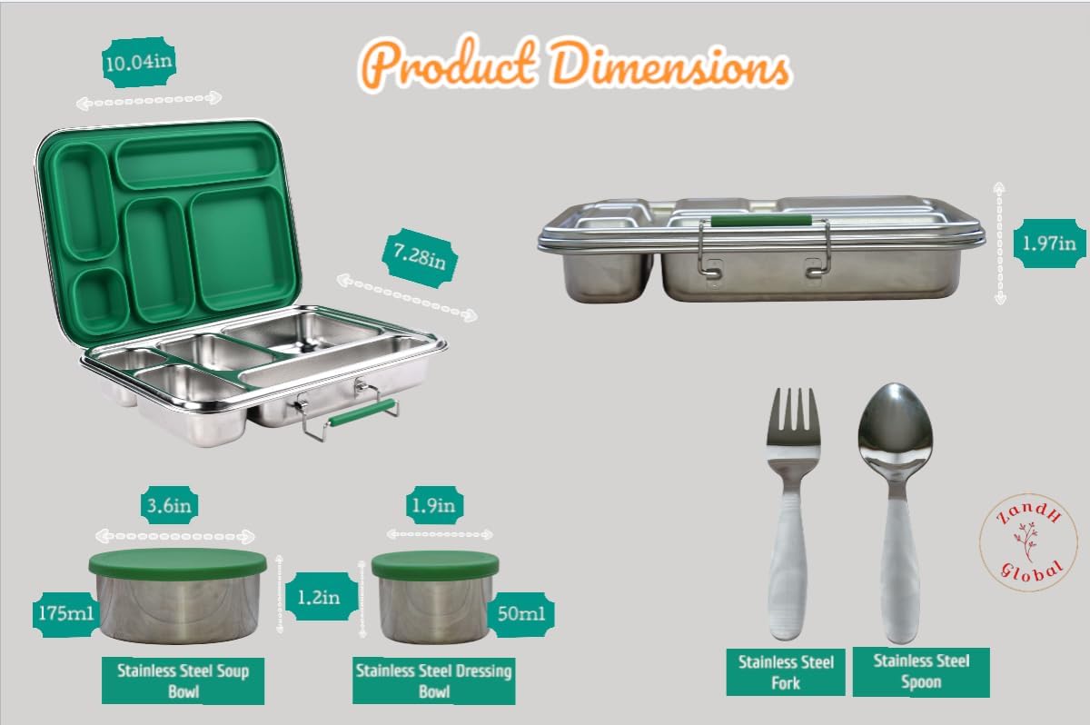 Stainless Steel 5 Compartment Bento Lunch Box - Image 4