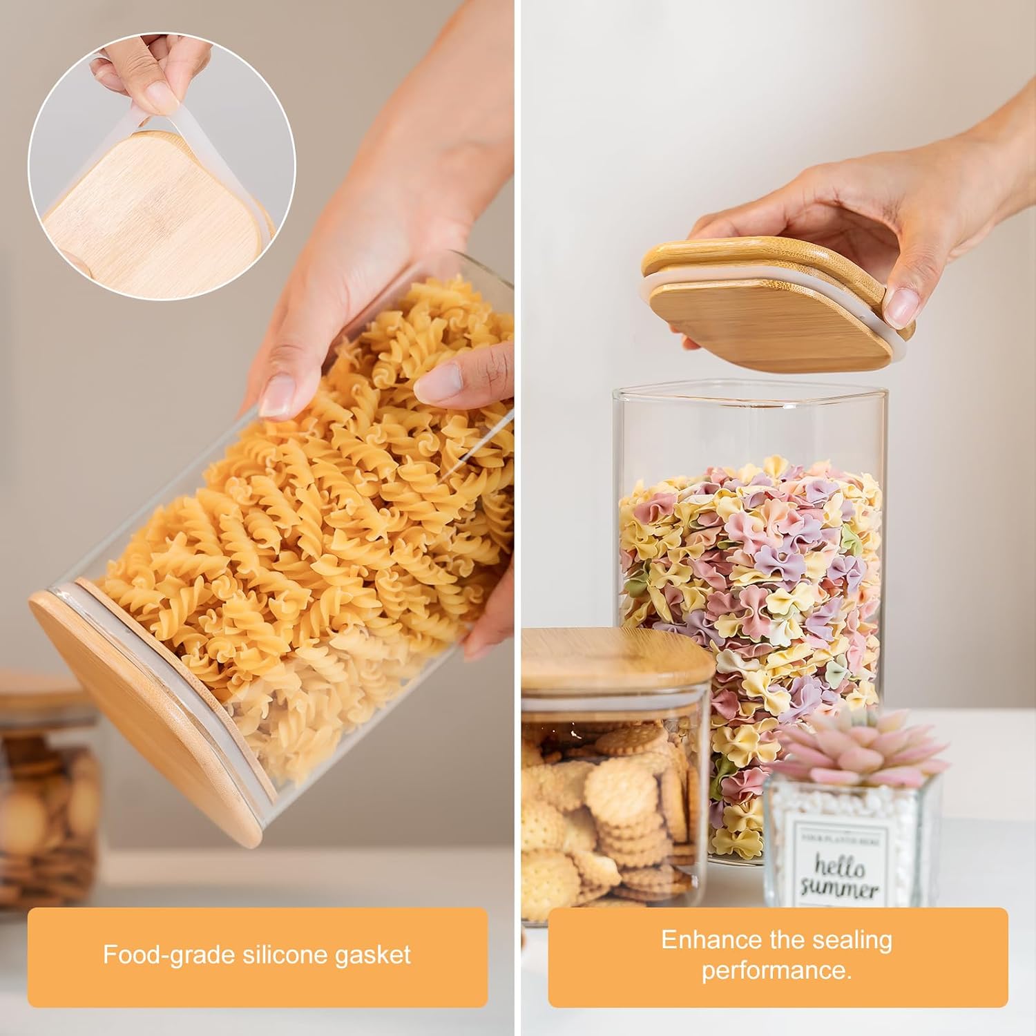 Glass Storage Jars 6 Pack Clear Glass Food Containers with Airtight Bamboo Lid - Image 3